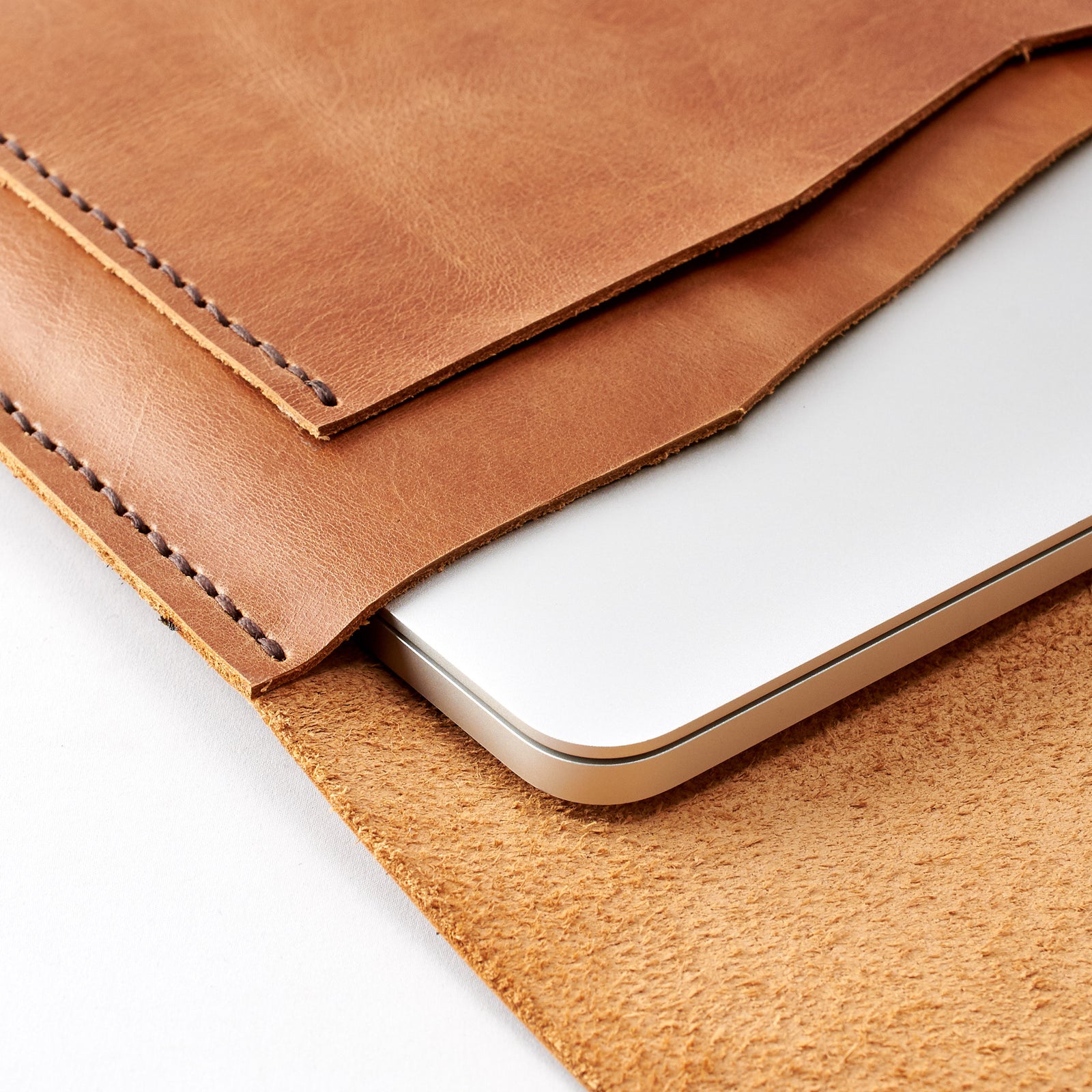 Soft Interior. Tan Leather MacBook Case. Postman MacBook Sleeve by Capra Leather