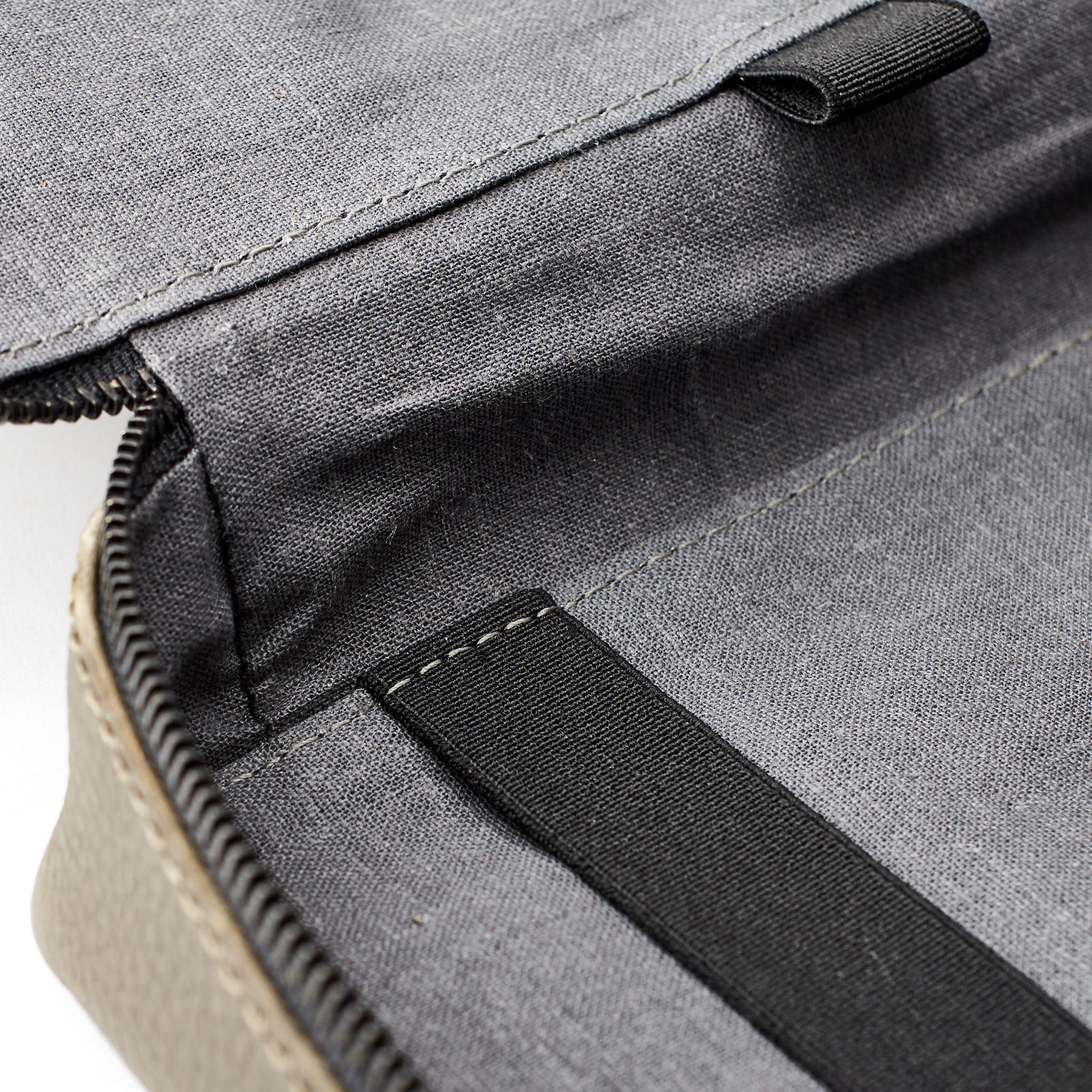 Soft linen interior. Green small gadget bag by Capra Leather