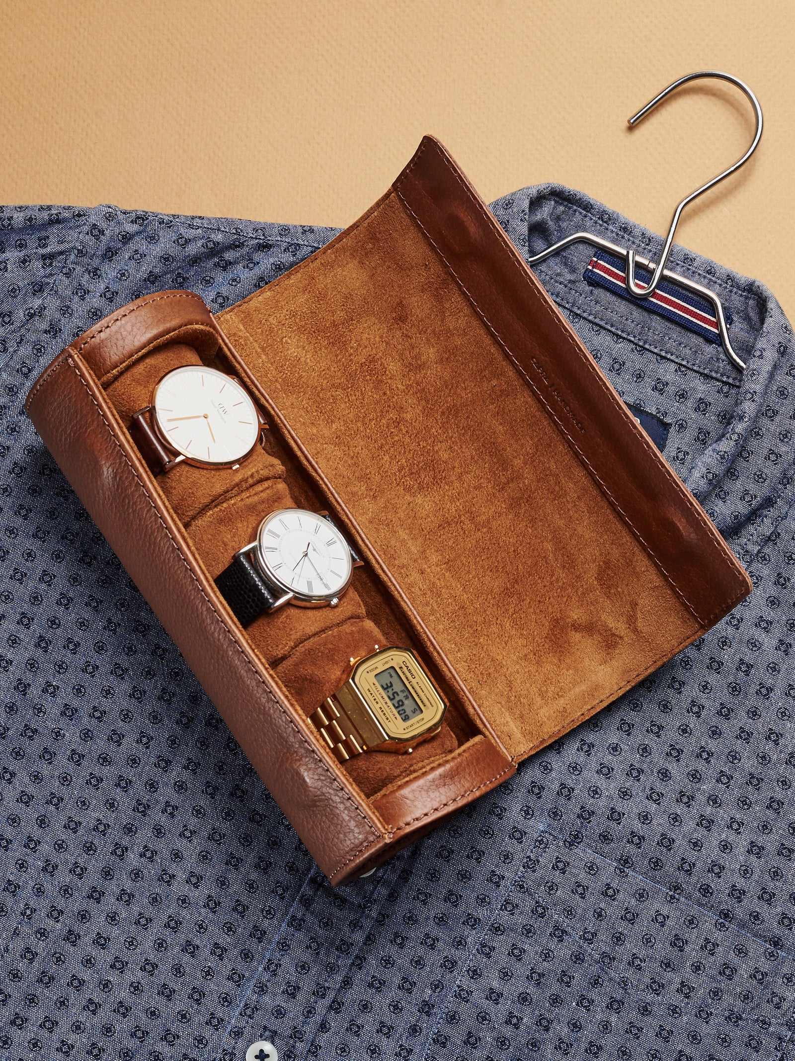 Invicta watch cases tan by Capra Leather