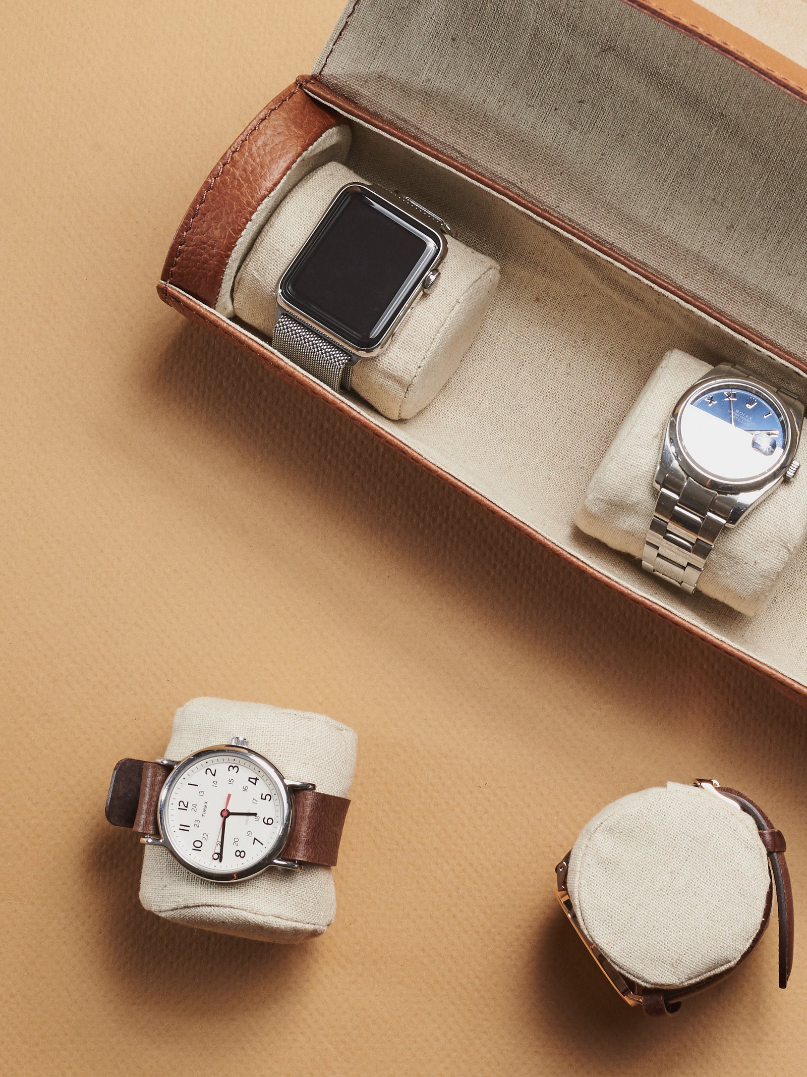 Citizen watch roll case tan by Capra Leather