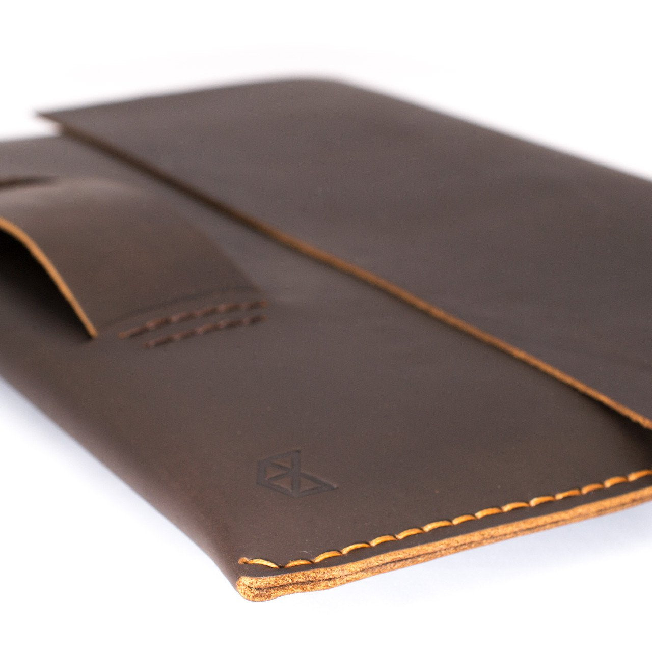 Walker Macbook pro touch bar leather sleeve. Dark brown leather folio for mens gifts.