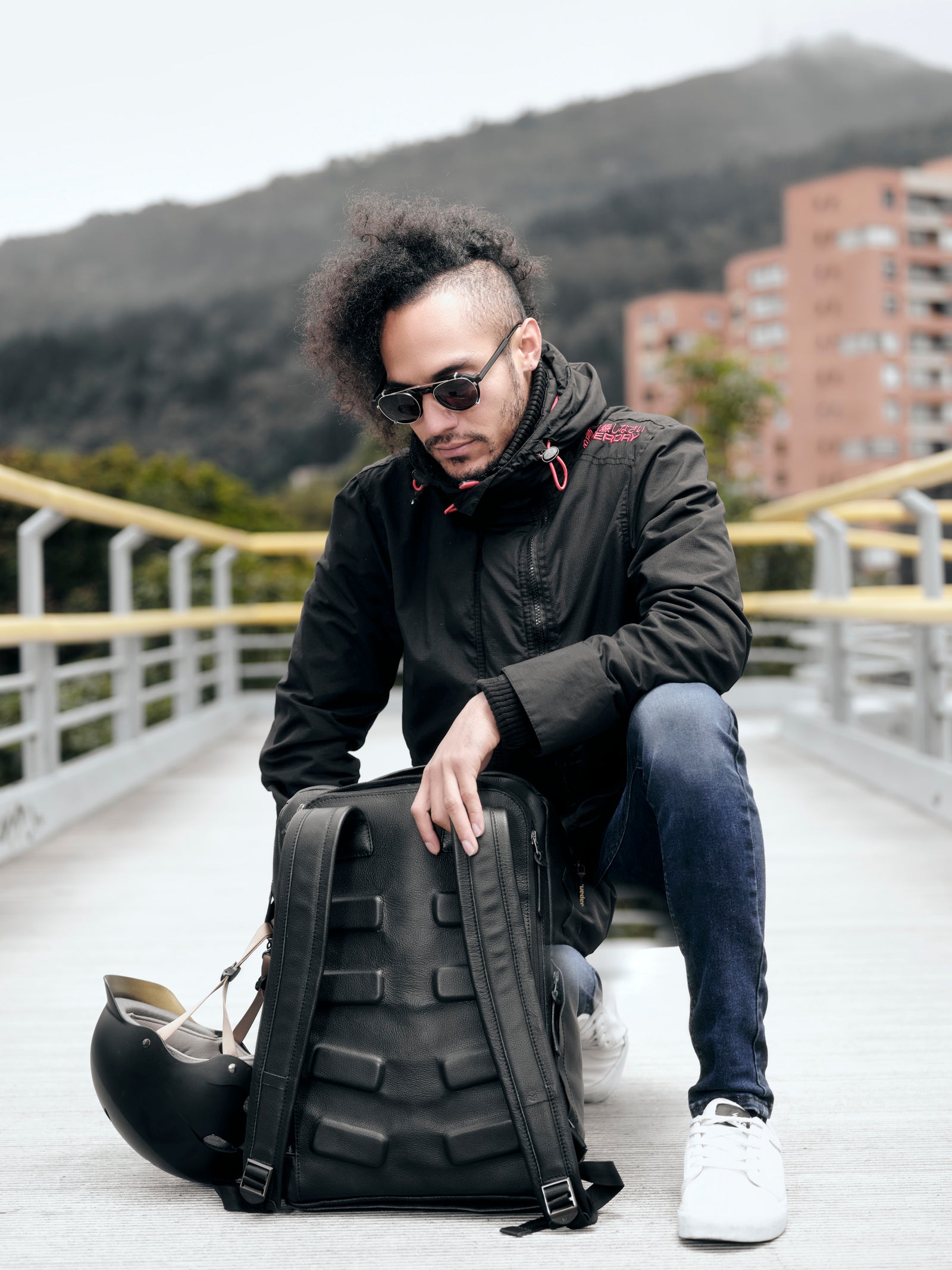 cycling backpack black by capra leather