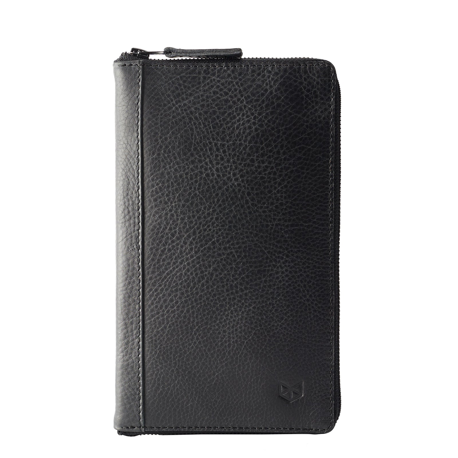 Front black leather passport wallet. Perfect for travelers. Gift for men by Capra Leather.