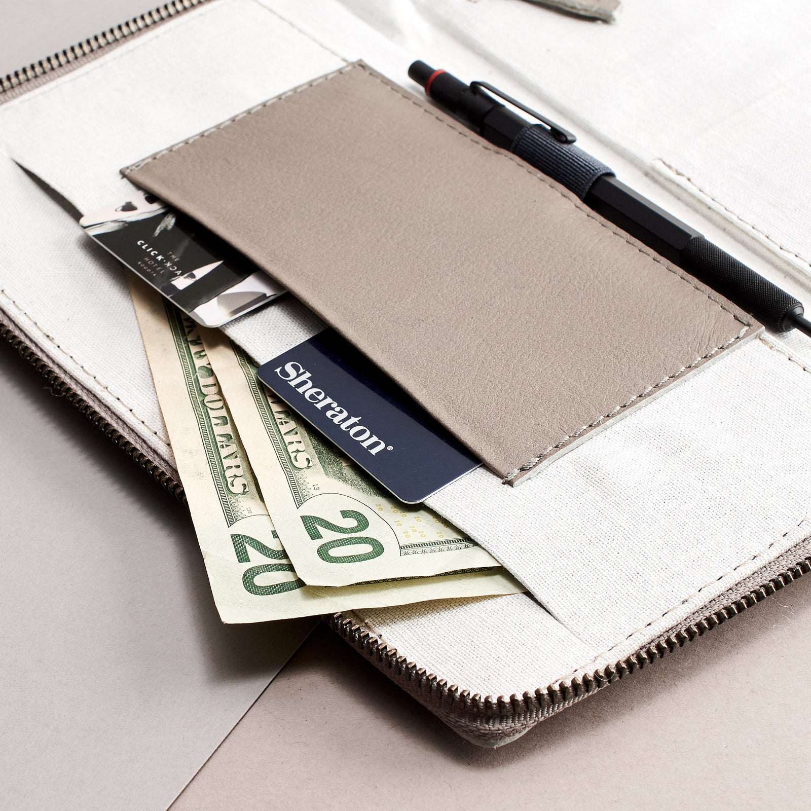 Interior. Grey leather passport wallet. Perfect for travelers. Gift for men by Capra Leather.