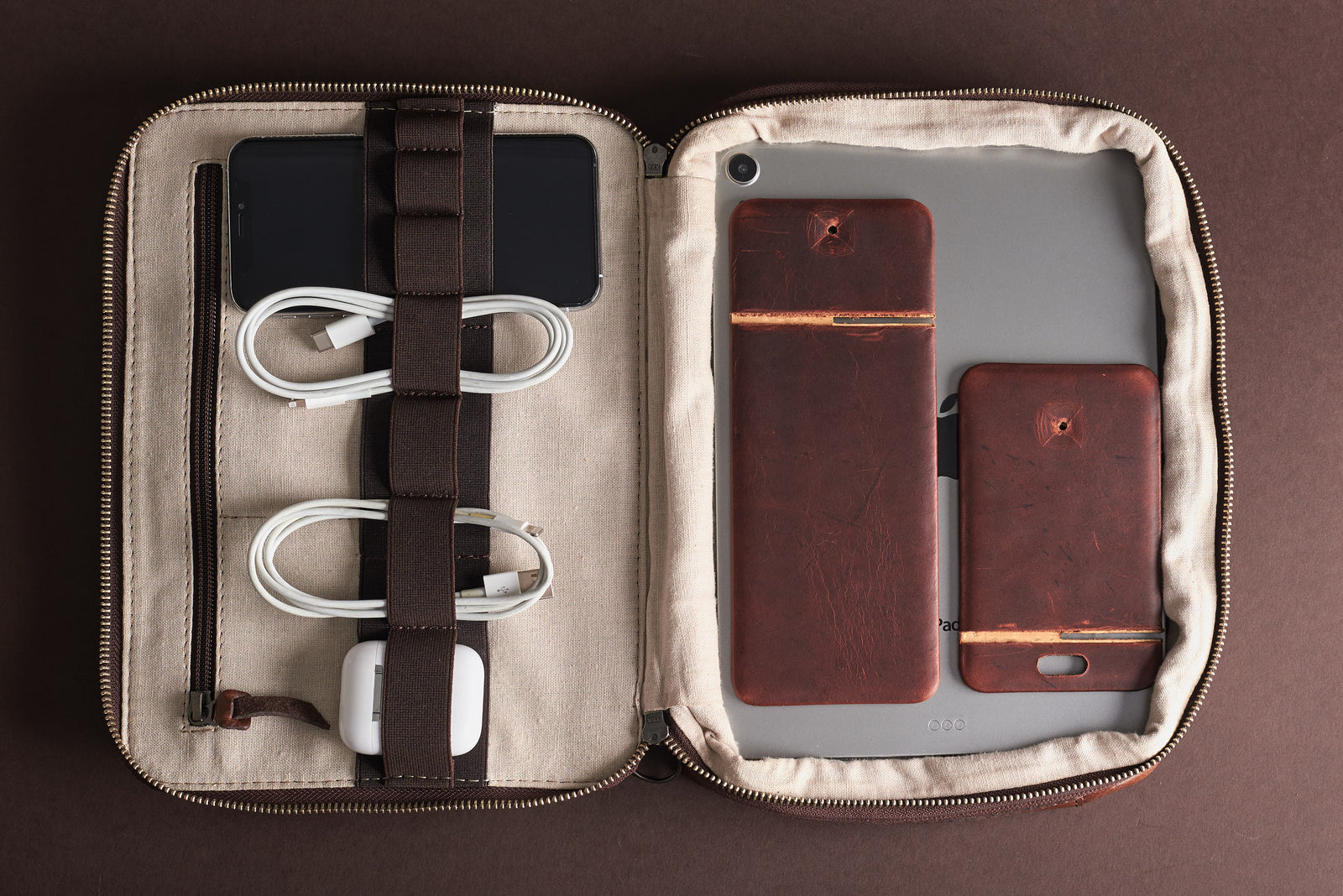 Easy to carry. Leather Phone Stand Holder Distressed Cognac by Capra Leather