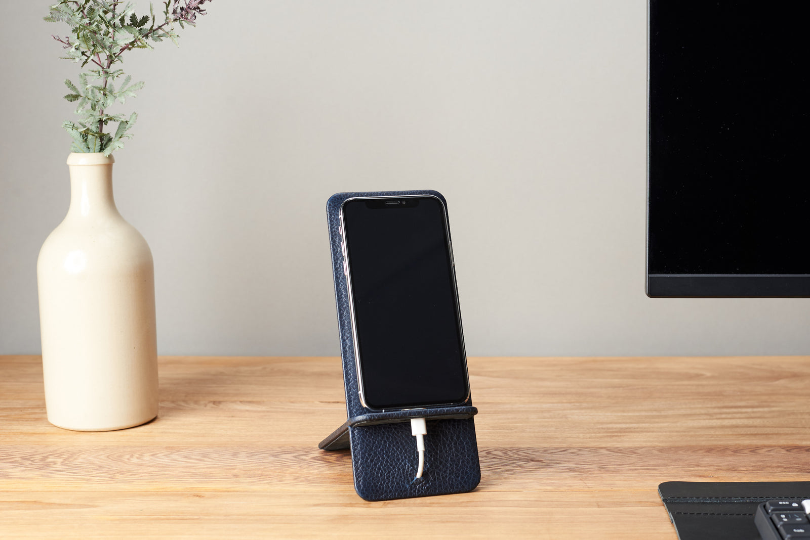 Cover. Leather Phone Stand Holder Navy by Capra Leather