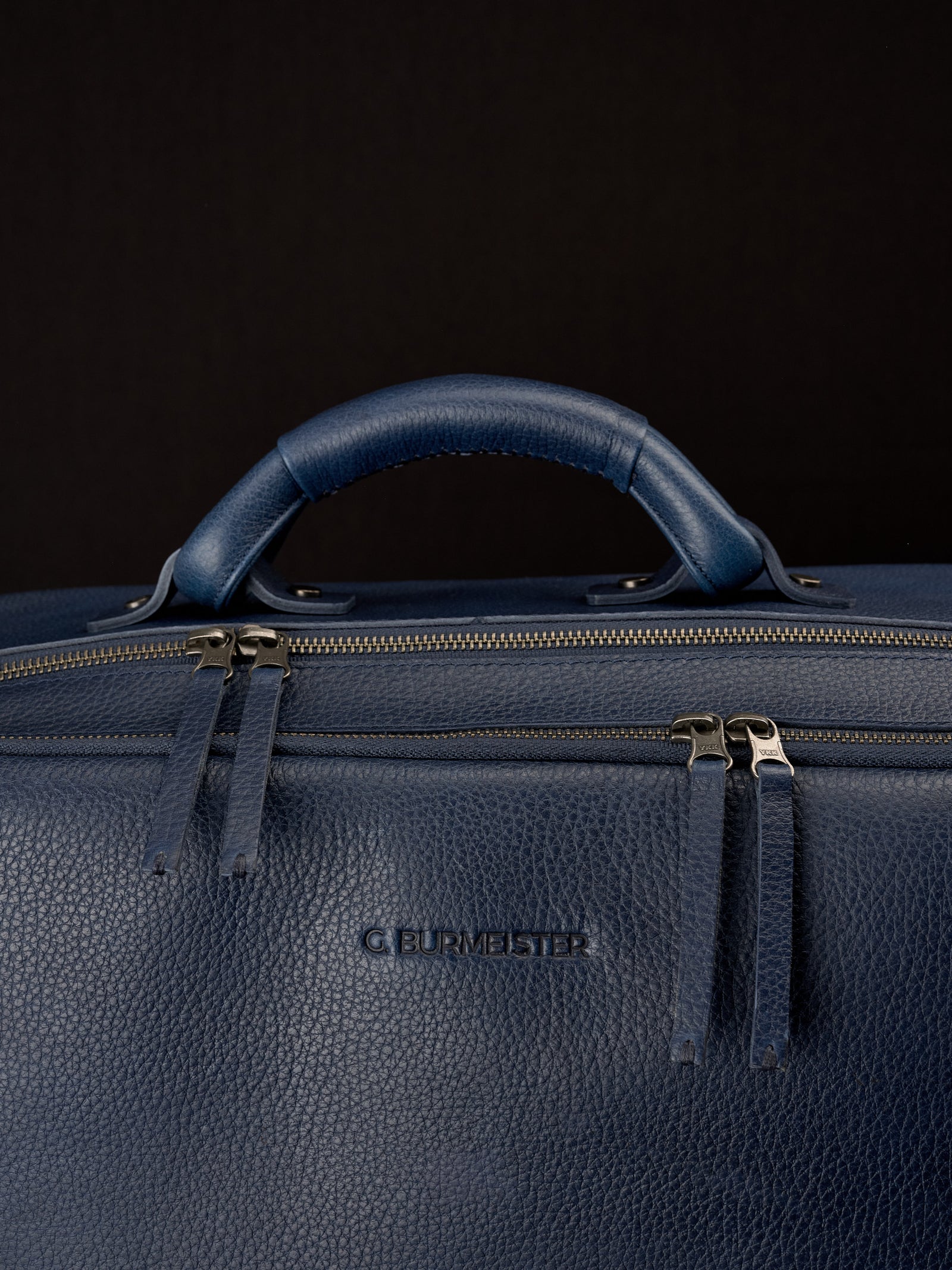 Custom engraving travel duffel bag navy by Capra Leather