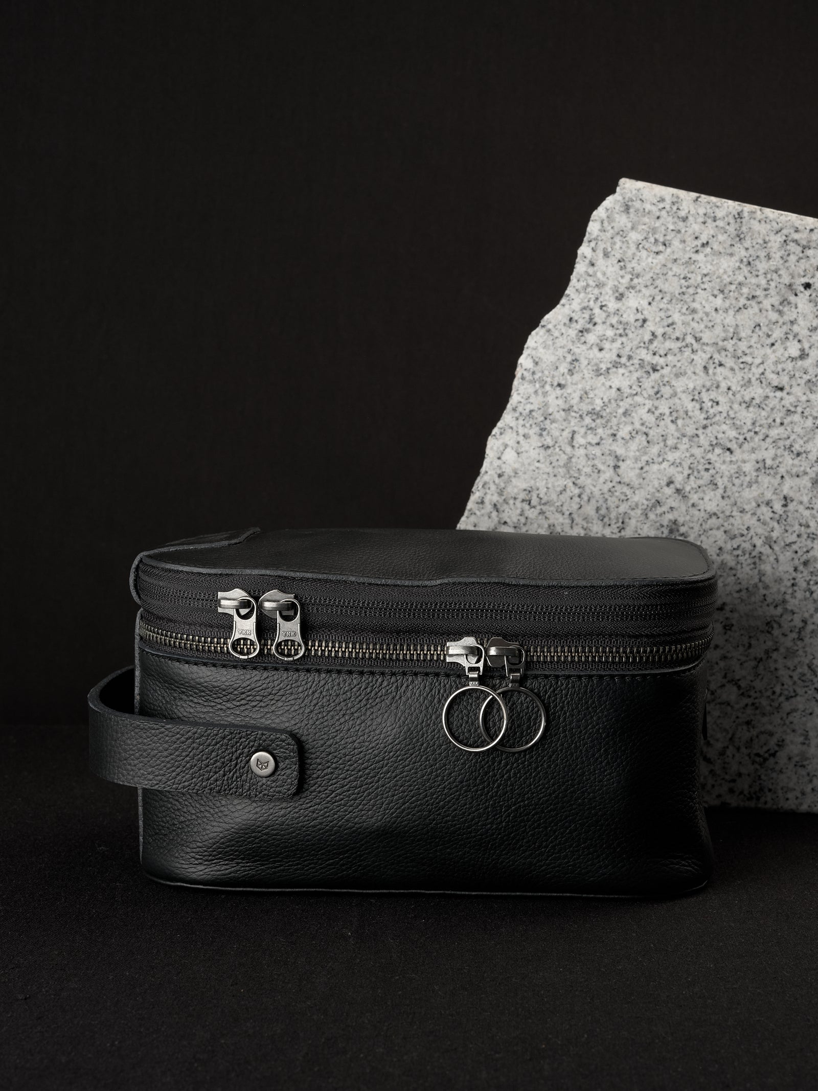 Large toiletry travel bag black by Capra Leather