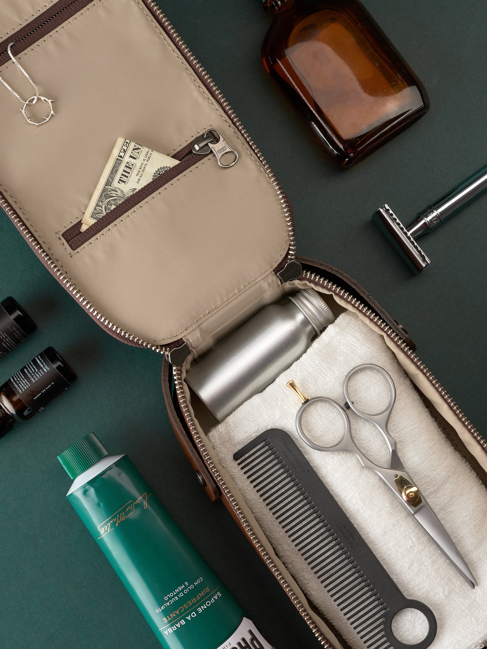 Mens toiletry bag brown by Capra Leather