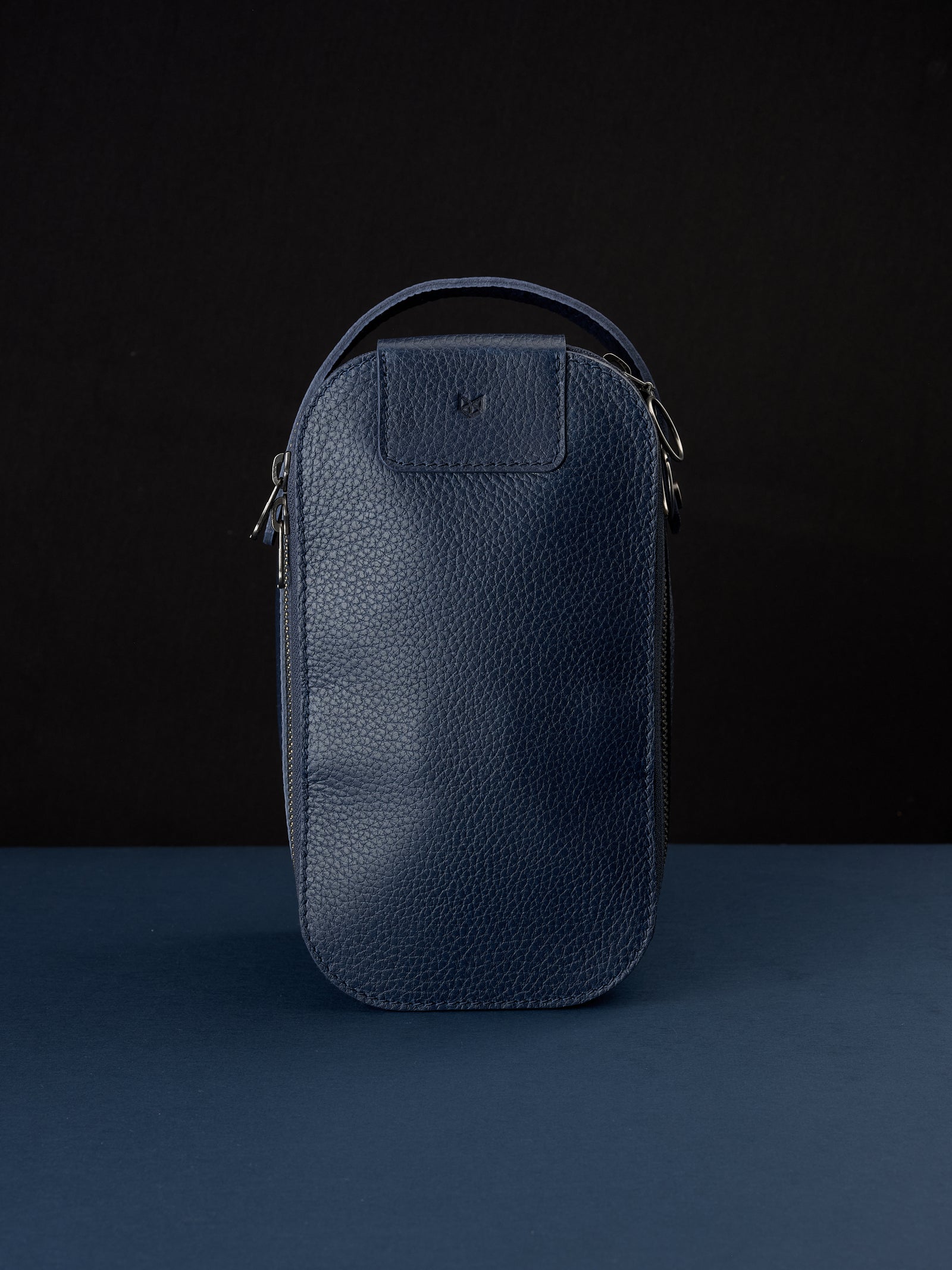 Leather mens toiletry bag navy by Capra