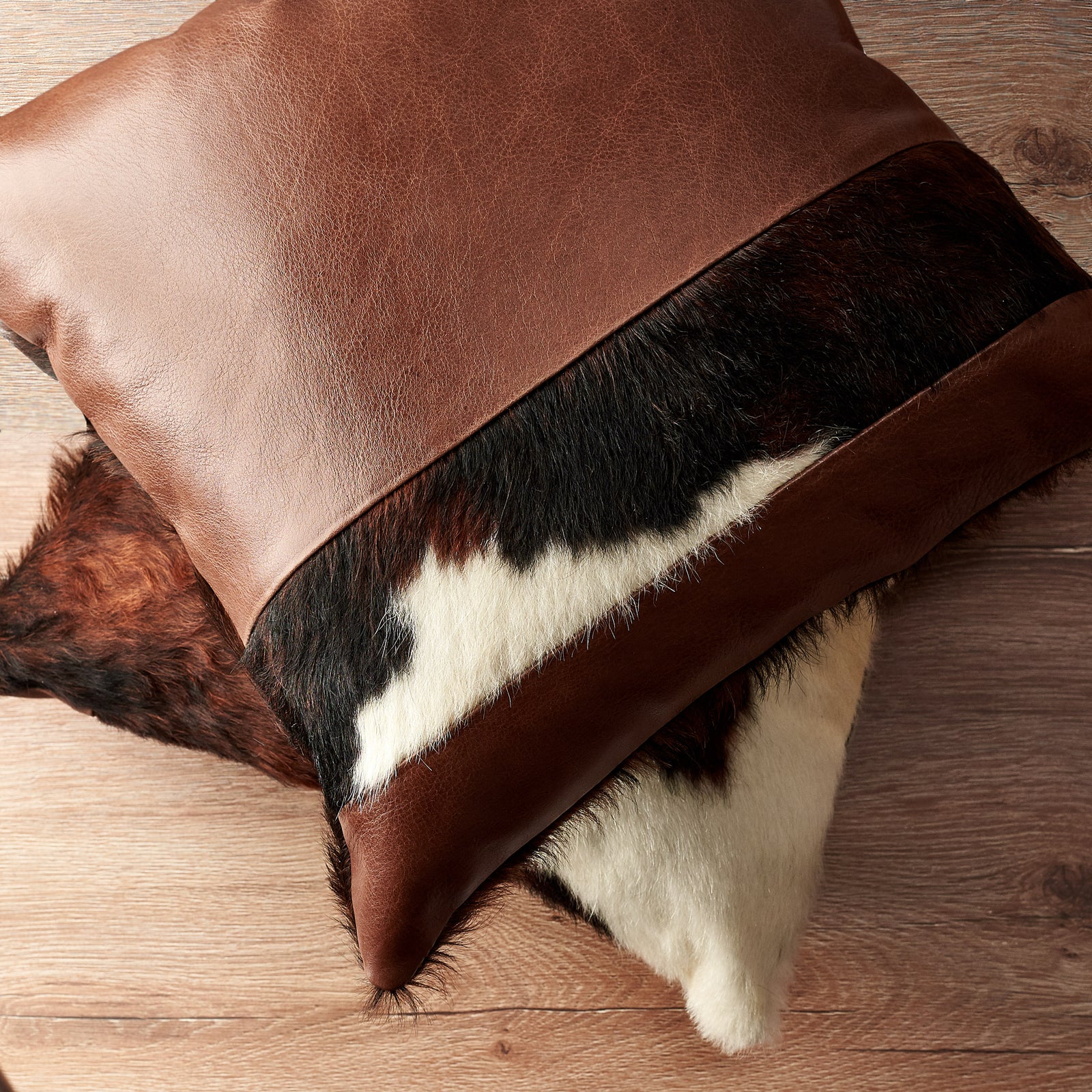 Style. Brown Dual Leather Cowhide Cushion. Couch decoration, lounge, bench, sofa cushion covers, custom size, pillow.