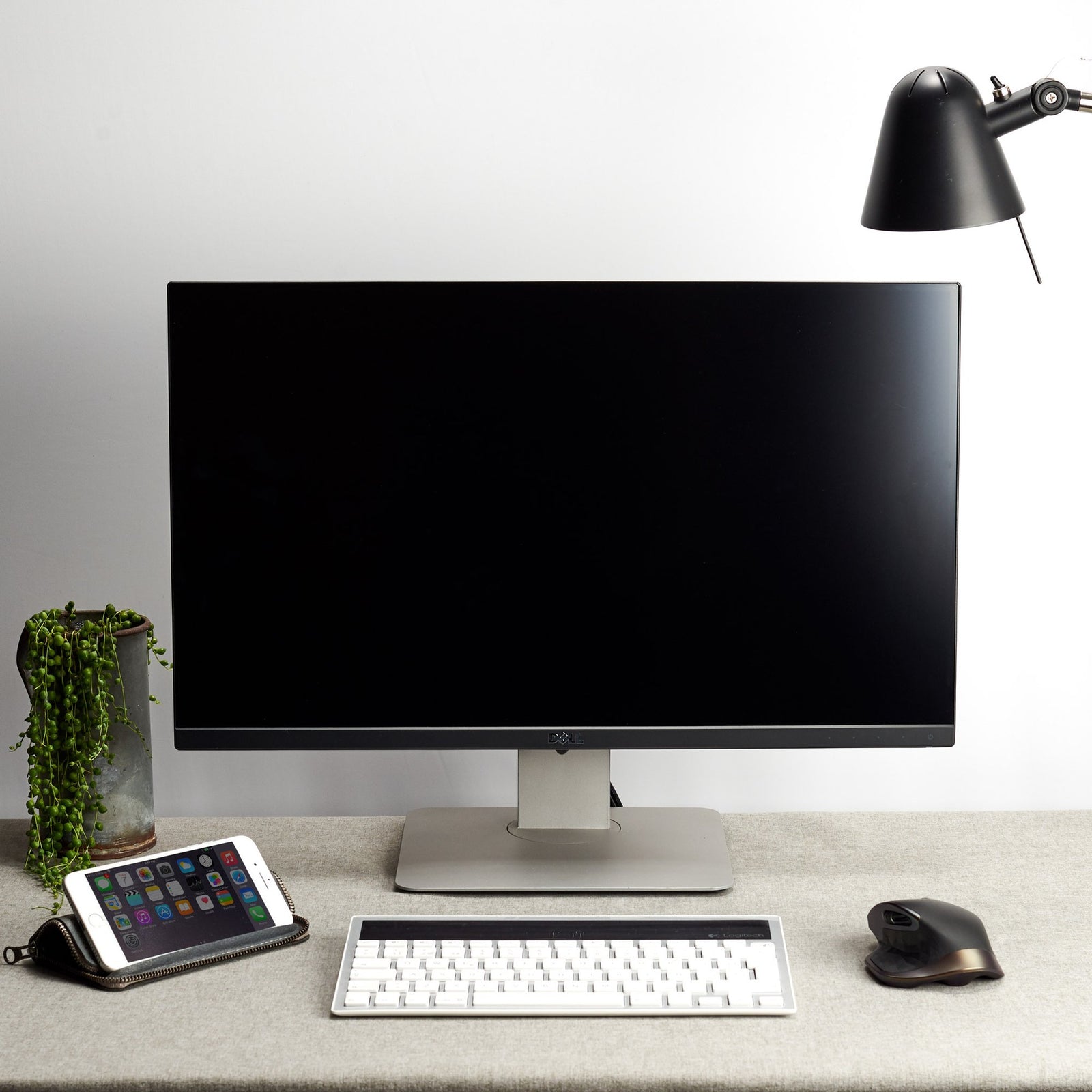 Desk style photo. Gray Leather case wallet stand for men. iPhone x, iPhone 10, iPhone 8 plus leather stand sleeve