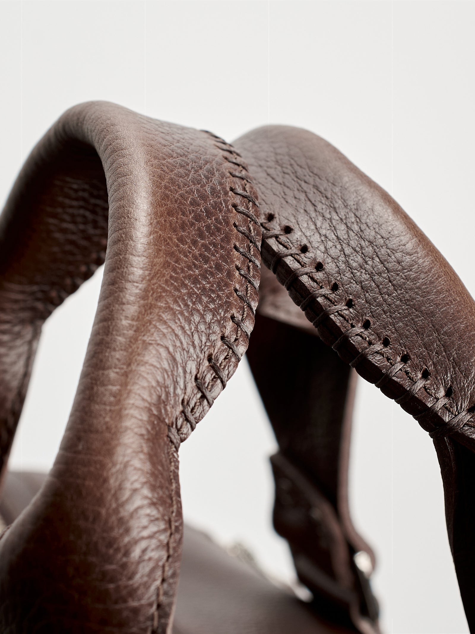 Hand stitched leather handles. Dark brown leather carryall bag. Mens travel weekender bag