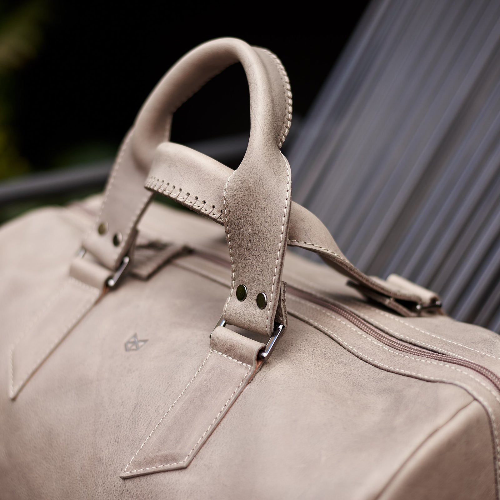 Style. handcrafted Grey leather duffle bag for men. Grey leather carryall bag.