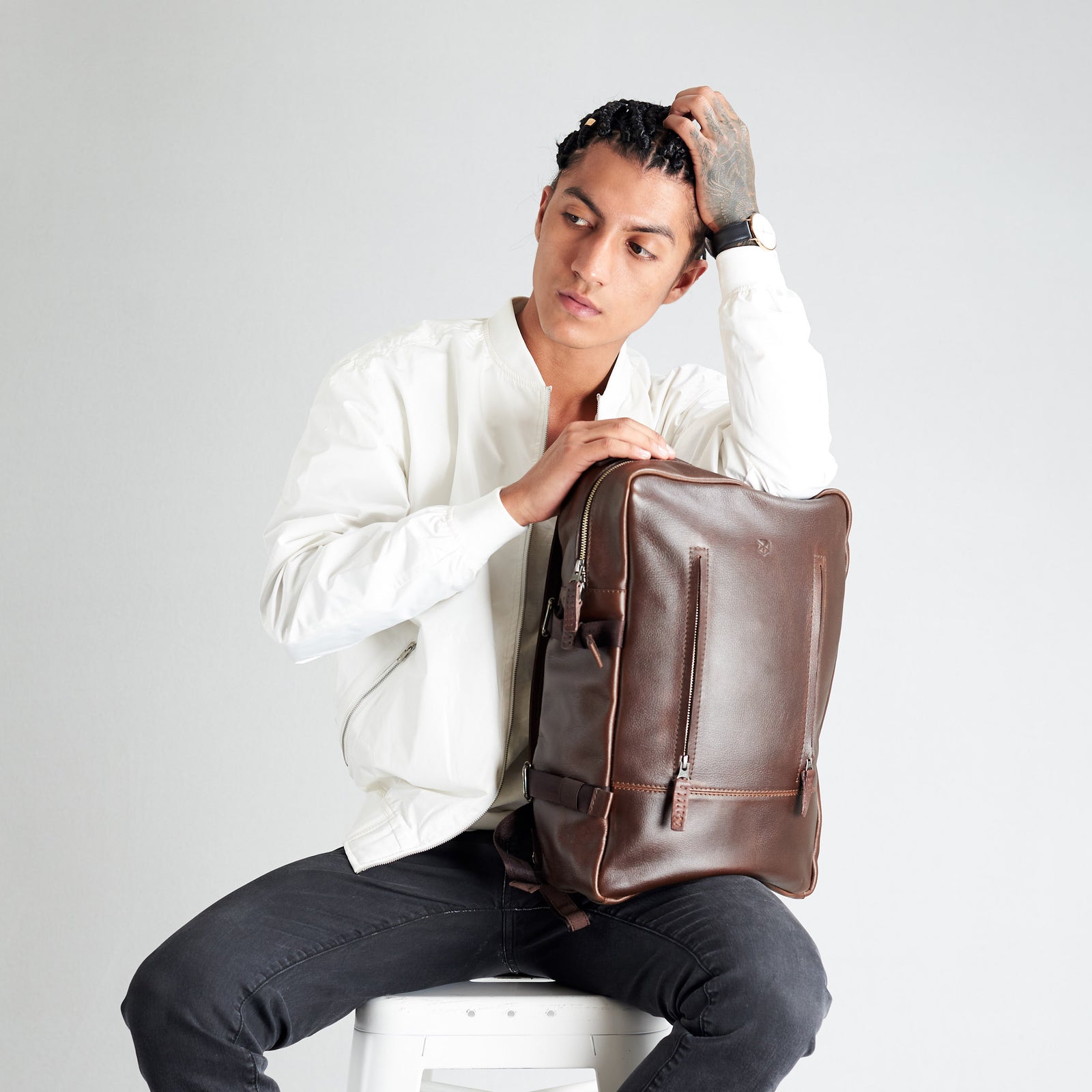 backpack men dark brown by capra leather