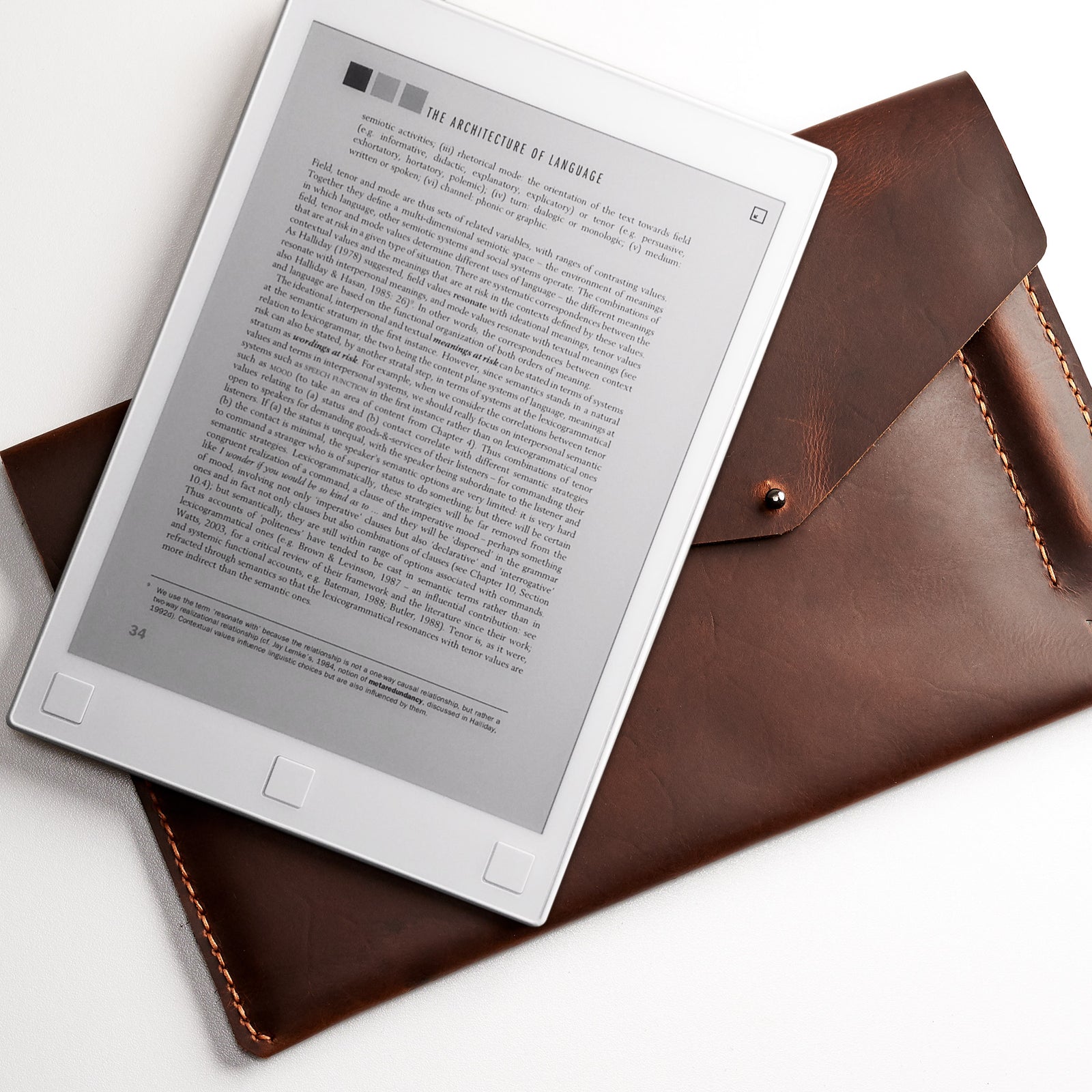 Unique mens folio. Tan brown handcrafted leather reMarkable tablet case. Folio with Marker holder. Paper E-ink tablet minimalist sleeve design.