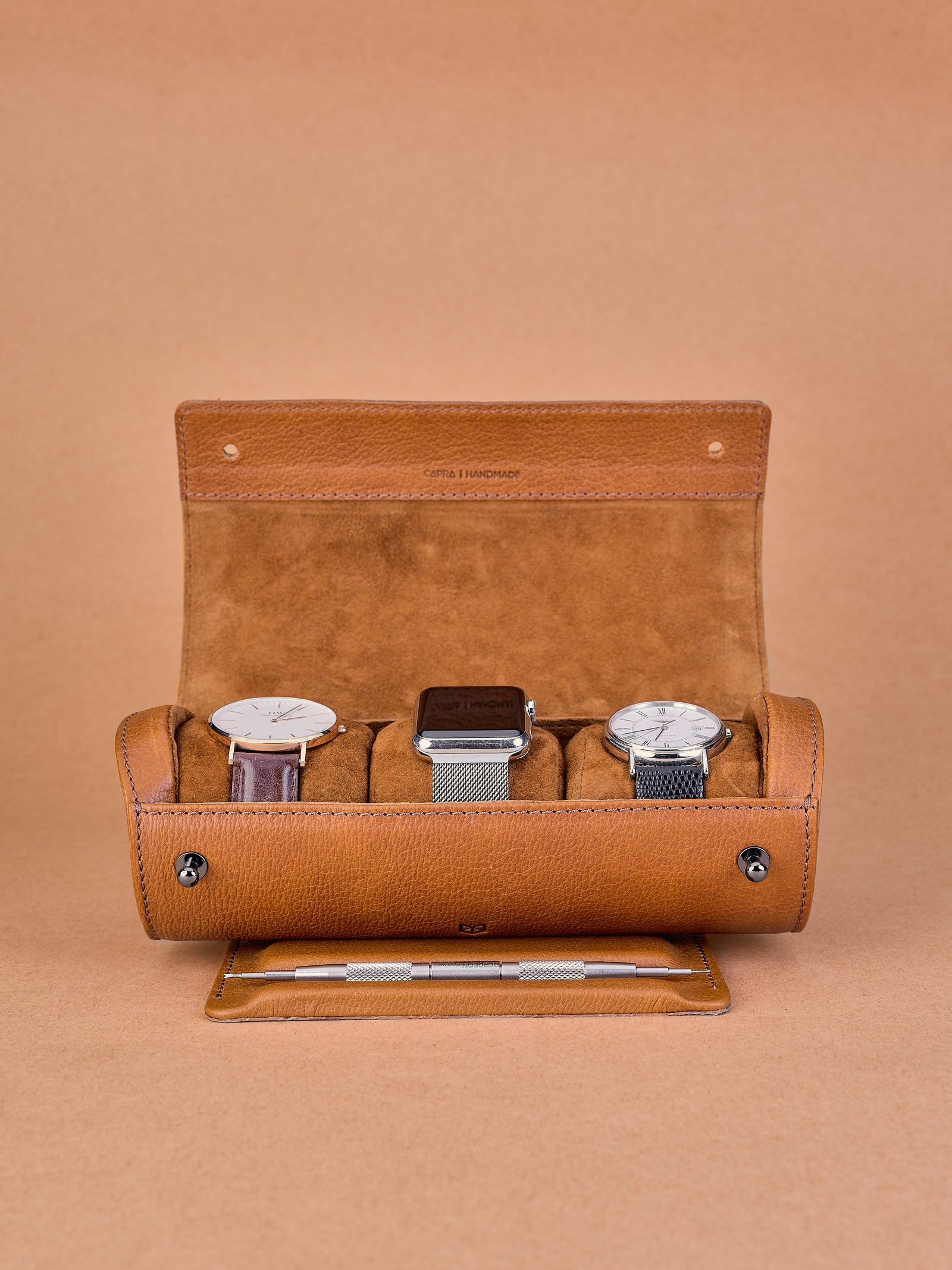 Apple watch travel case tan