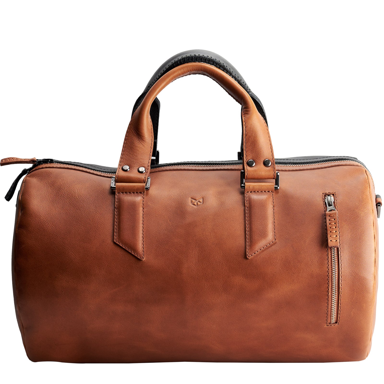 Cover. Double color men's duffle bag. Limited edition designer product. Unique weekender for travel.