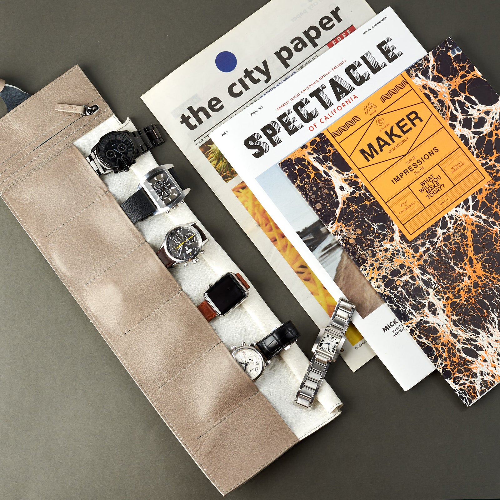 Cartier watch mens. Six watch roll grey by Capra Leather