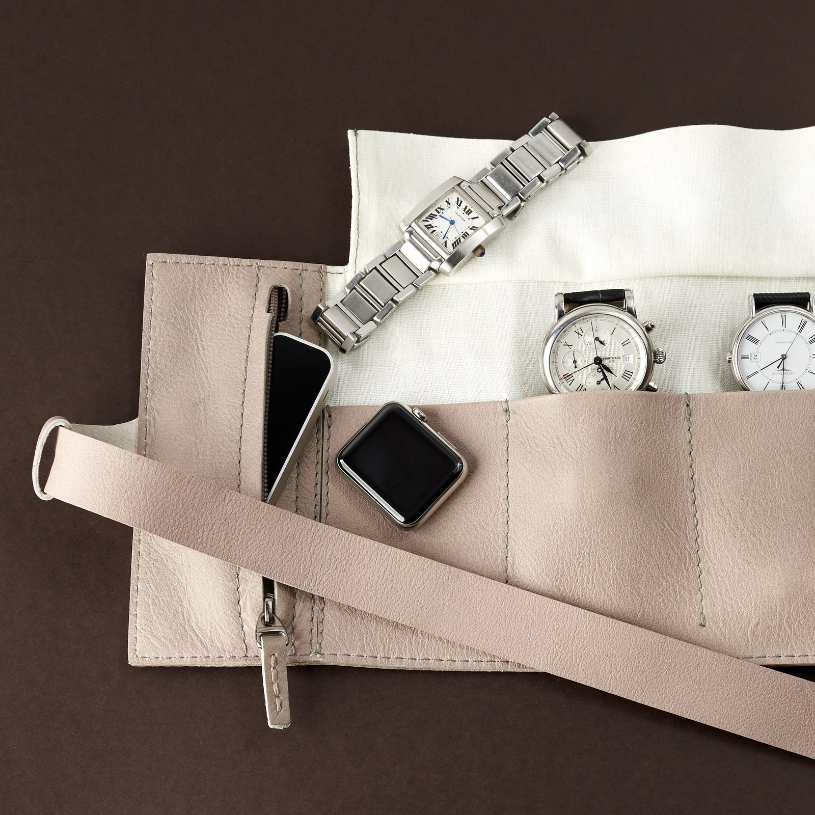 Men's cartier watch. Leather travel watch case grey by Capra Leather