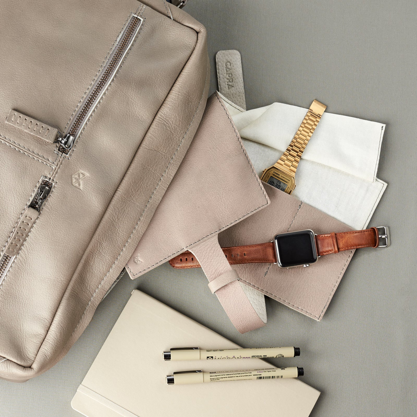 Watch roll leather collector's storage & travel organizer cases grey by Capra Leather