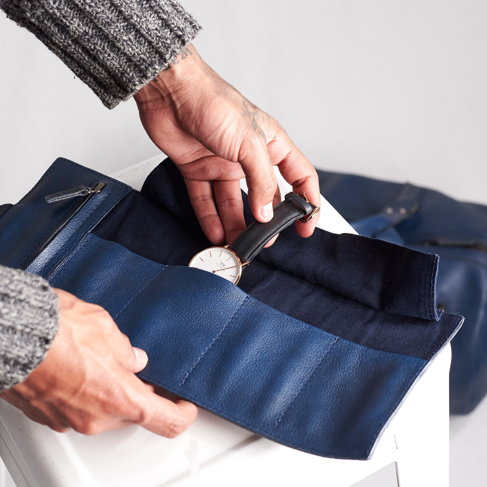 Watch case holder navy by Capra Leather