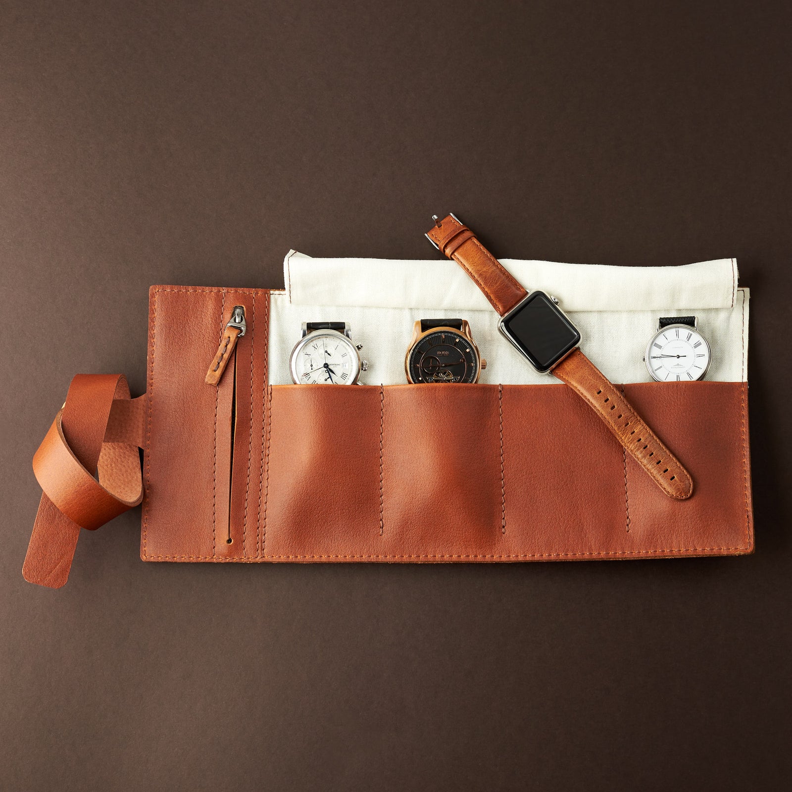 Jbw watch leather case. Travel watch case tan by Capra Leather