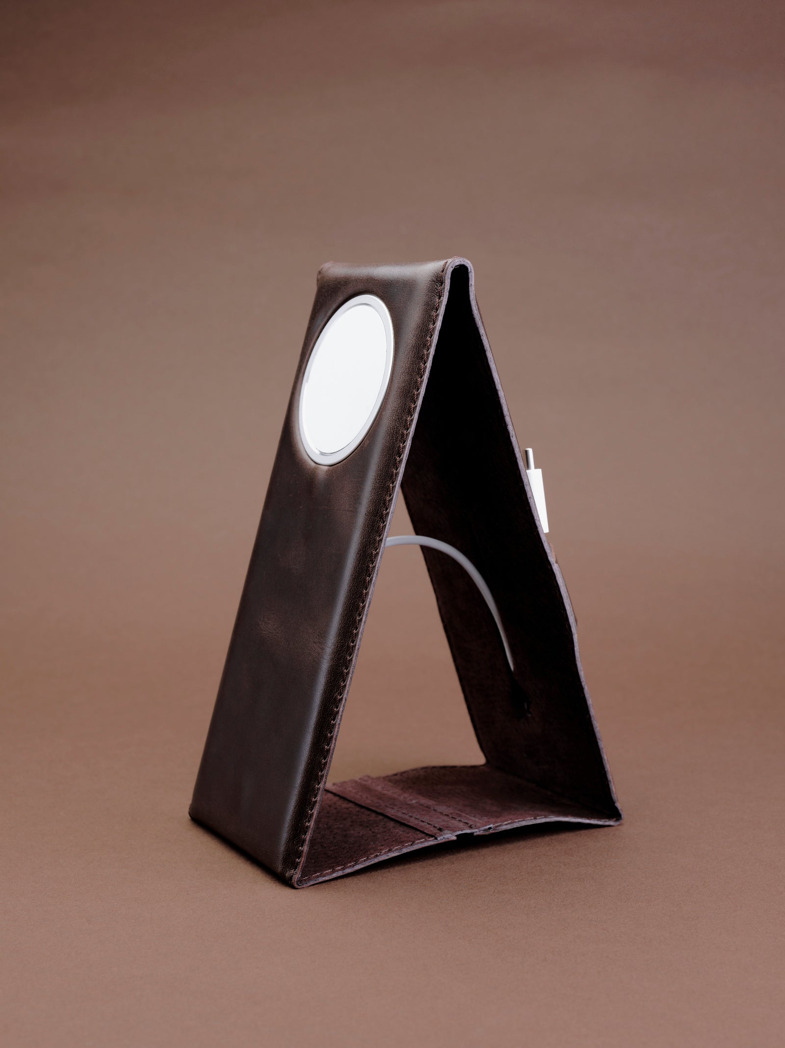 Charging station. MagSafe iPhone Holder Stand Brown by Capra Leather