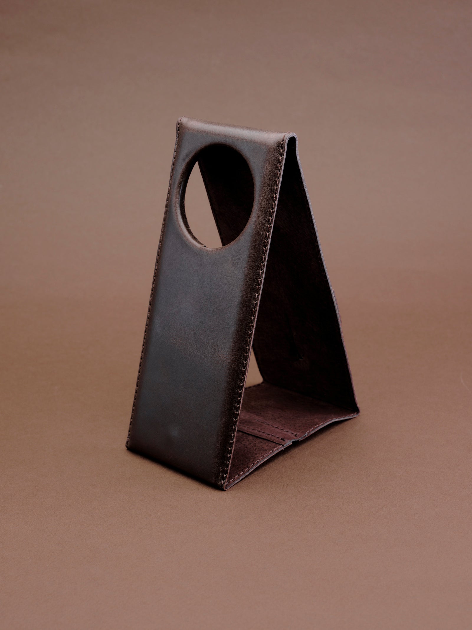 iPhone accessory. MagSafe iPhone Holder Stand Brown by Capra Leather