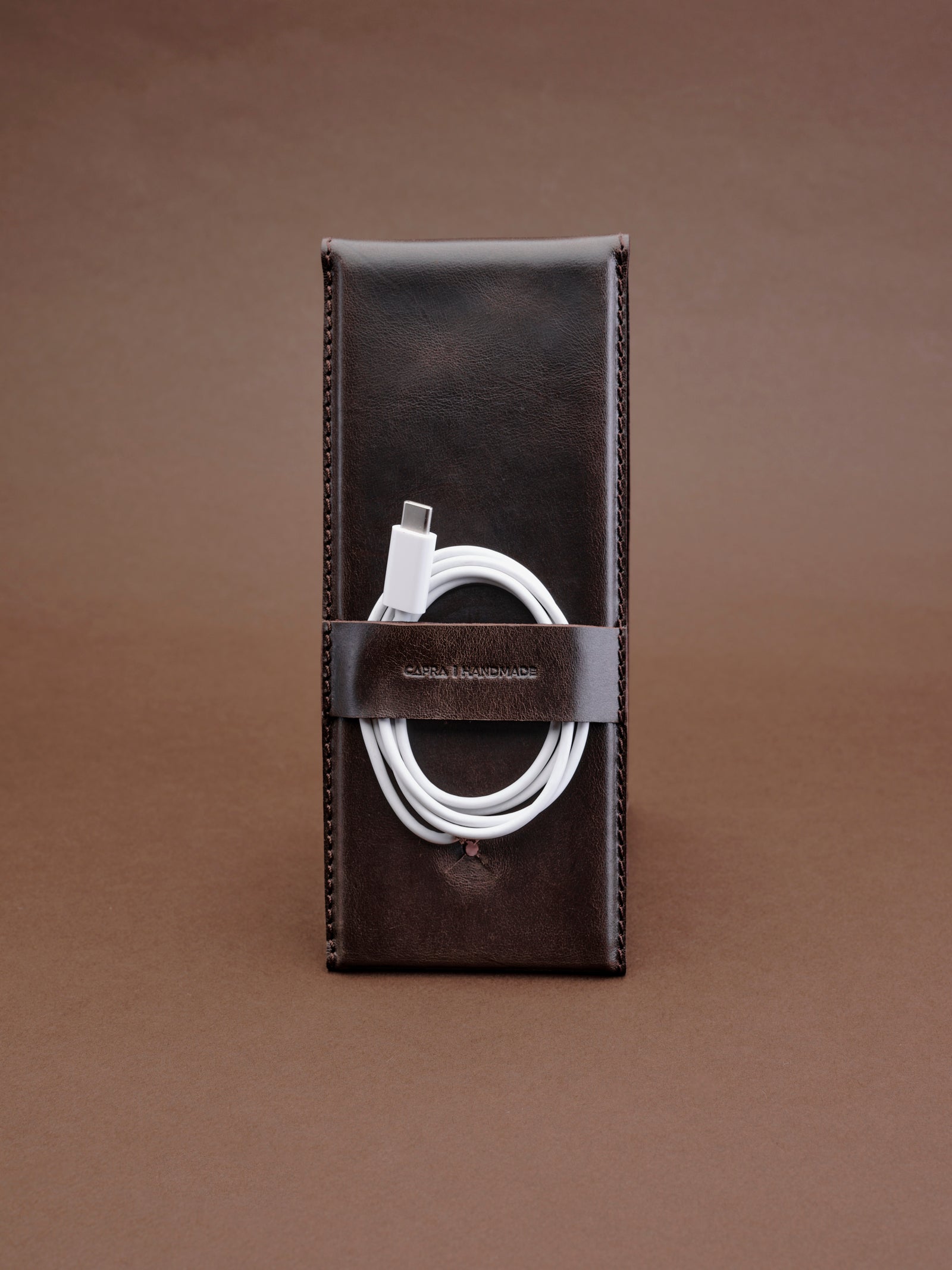 Cable management system. MagSafe iPhone Holder Stand Brown by Capra Leather