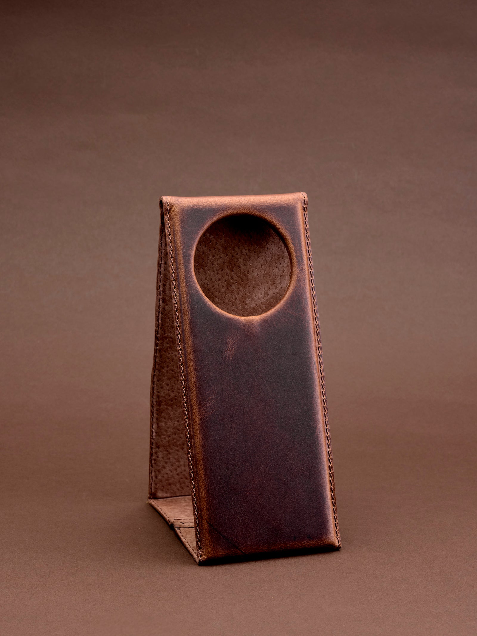 iPhone accessory. MagSafe iPhone Holder Stand Distressed Tan by Capra Leather