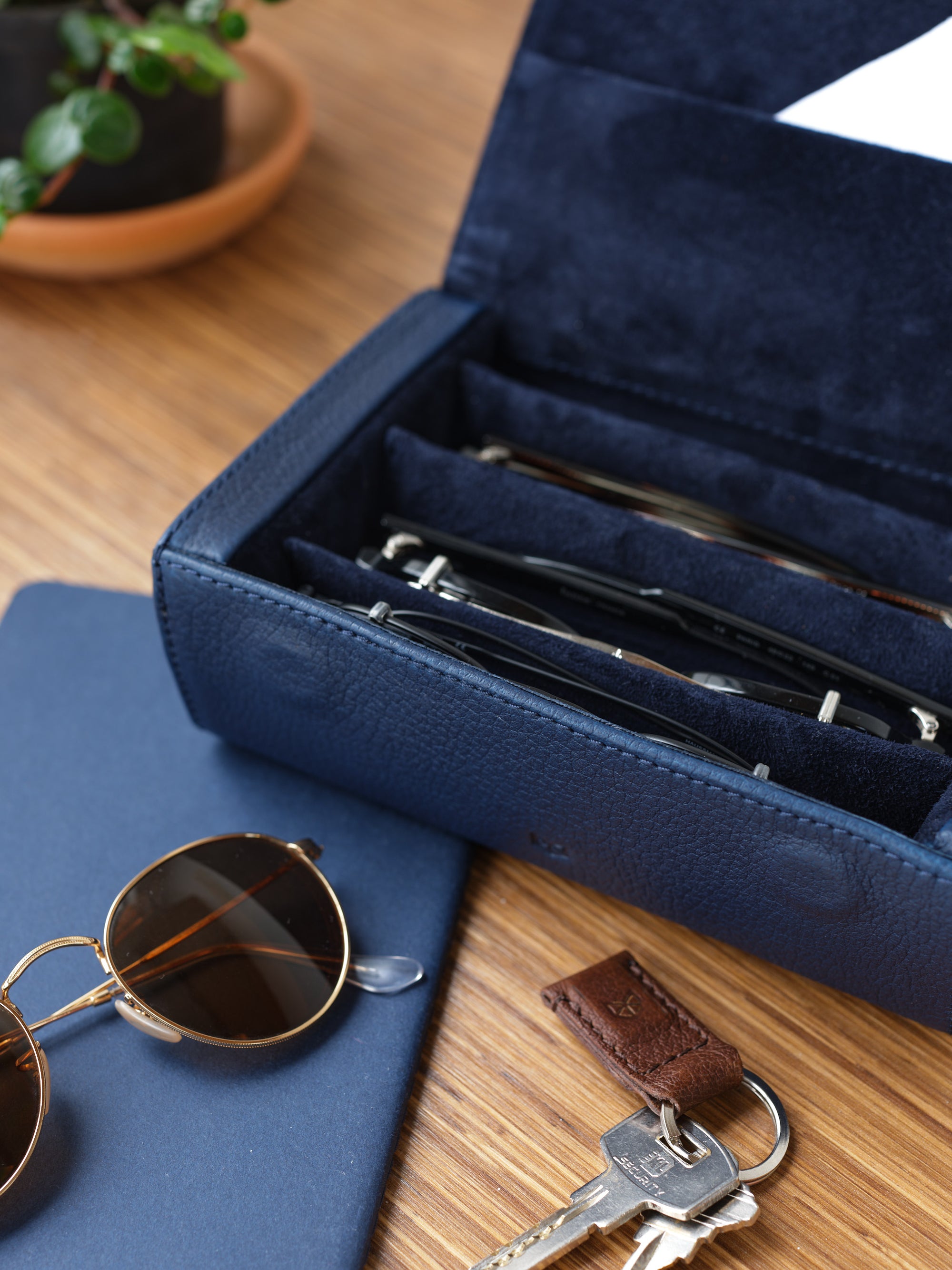 Multiple sunglasses travel case navy blue by Capra Leather