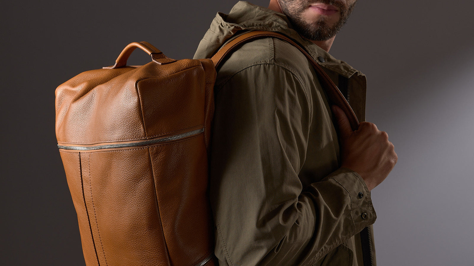 brown leather backpack outfit men Parker Handcrafted mens convertible backpack in full Brown Leather Backpack with Olive