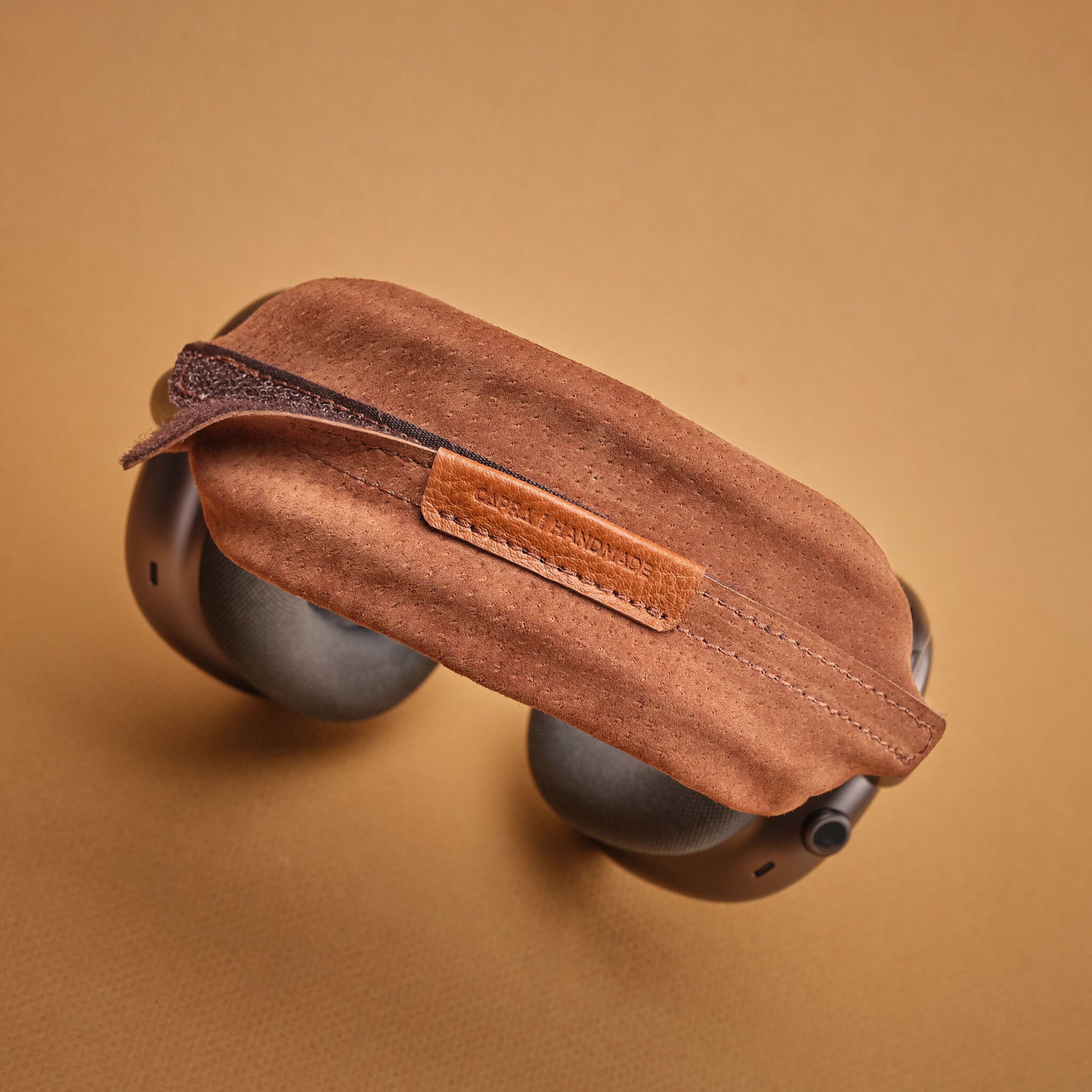 Headphone Case. Suede Headband Cushion Tan by Capra Leather