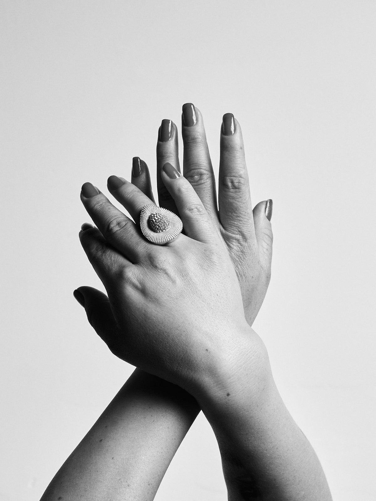Hands of Nancy Villamil, Studio Keeper at Capra Leather in Bogotá
