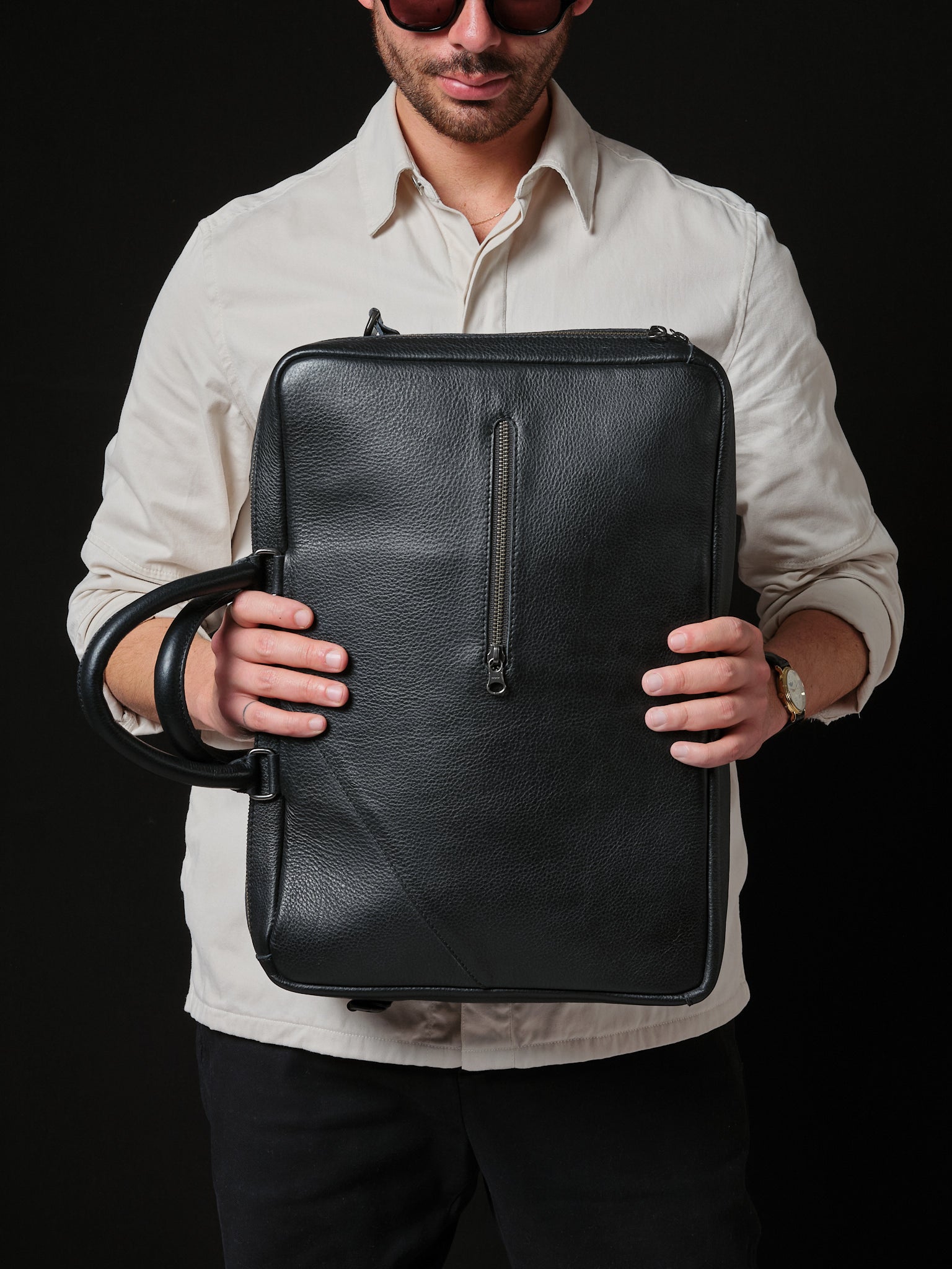 Briefcase Backpack · Black by Capra Leather