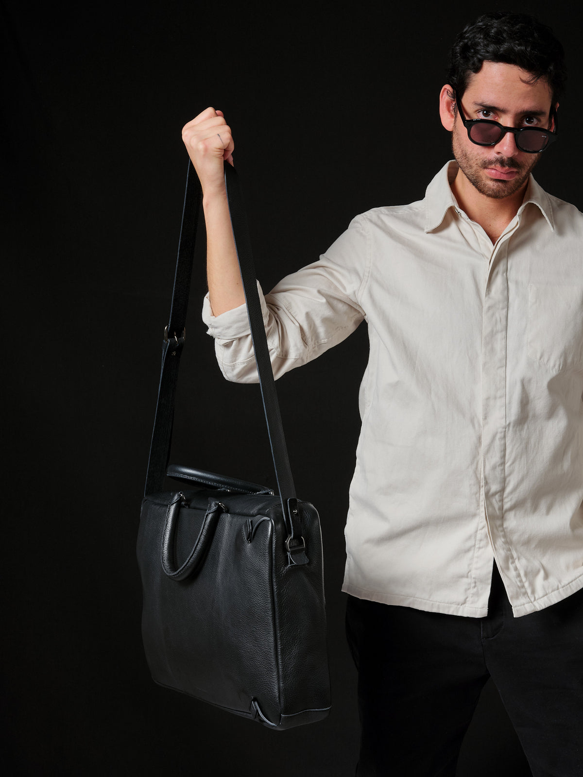 Laptop Briefcase for Men. Leather Backpack Briefcase Combo Black by Capra