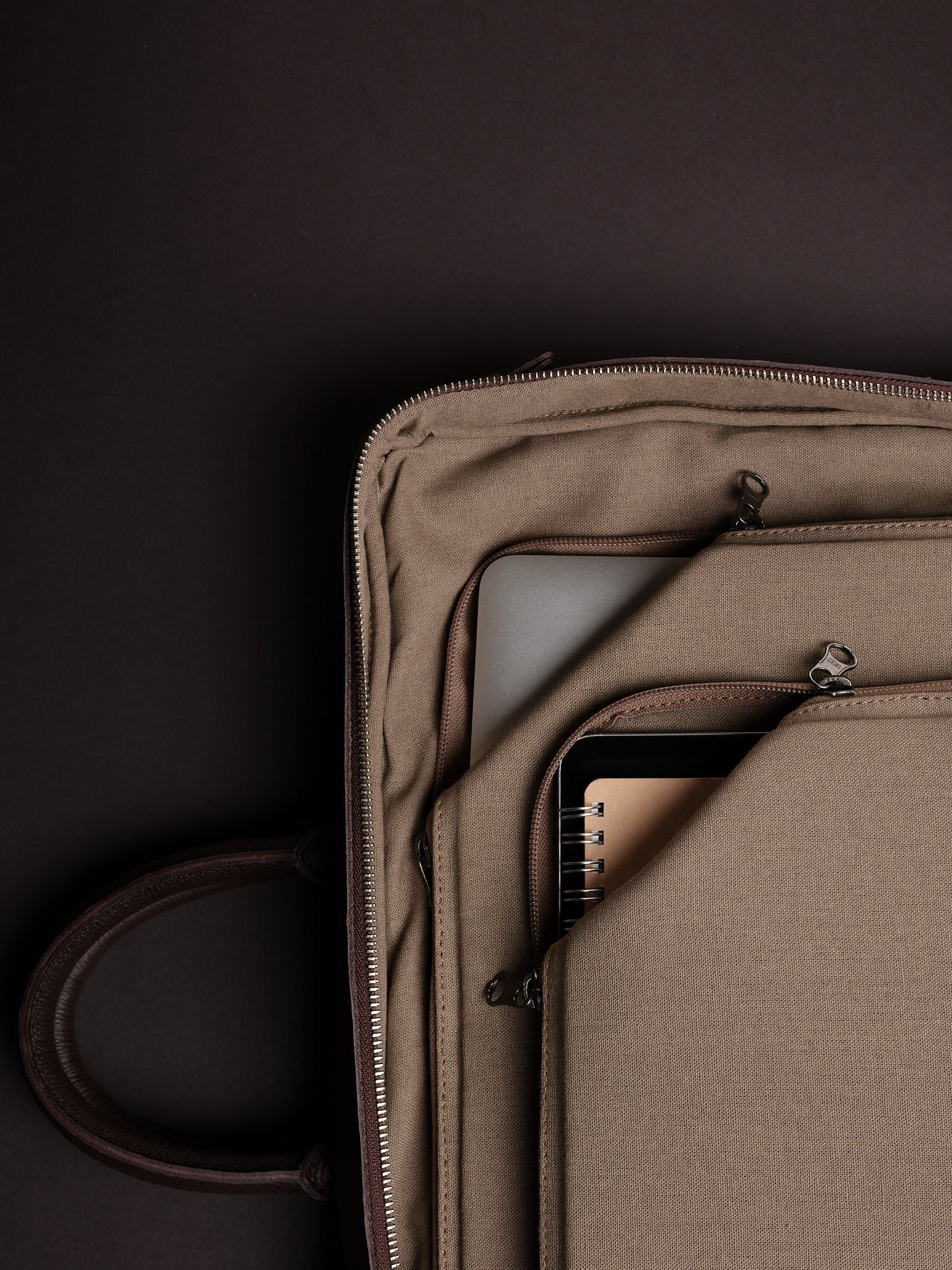 Laptop and Tablet Compartments. Business Briefcase. From Backpack to Briefcase Dark Brown by Capra Leather