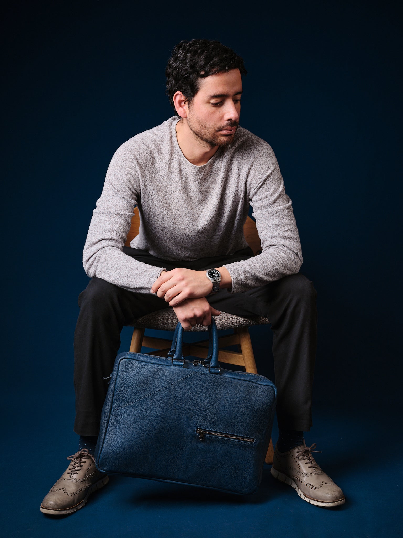 Retractable Handles. Mens Briefcase. Backpack Briefcase Navy by Capra Leather