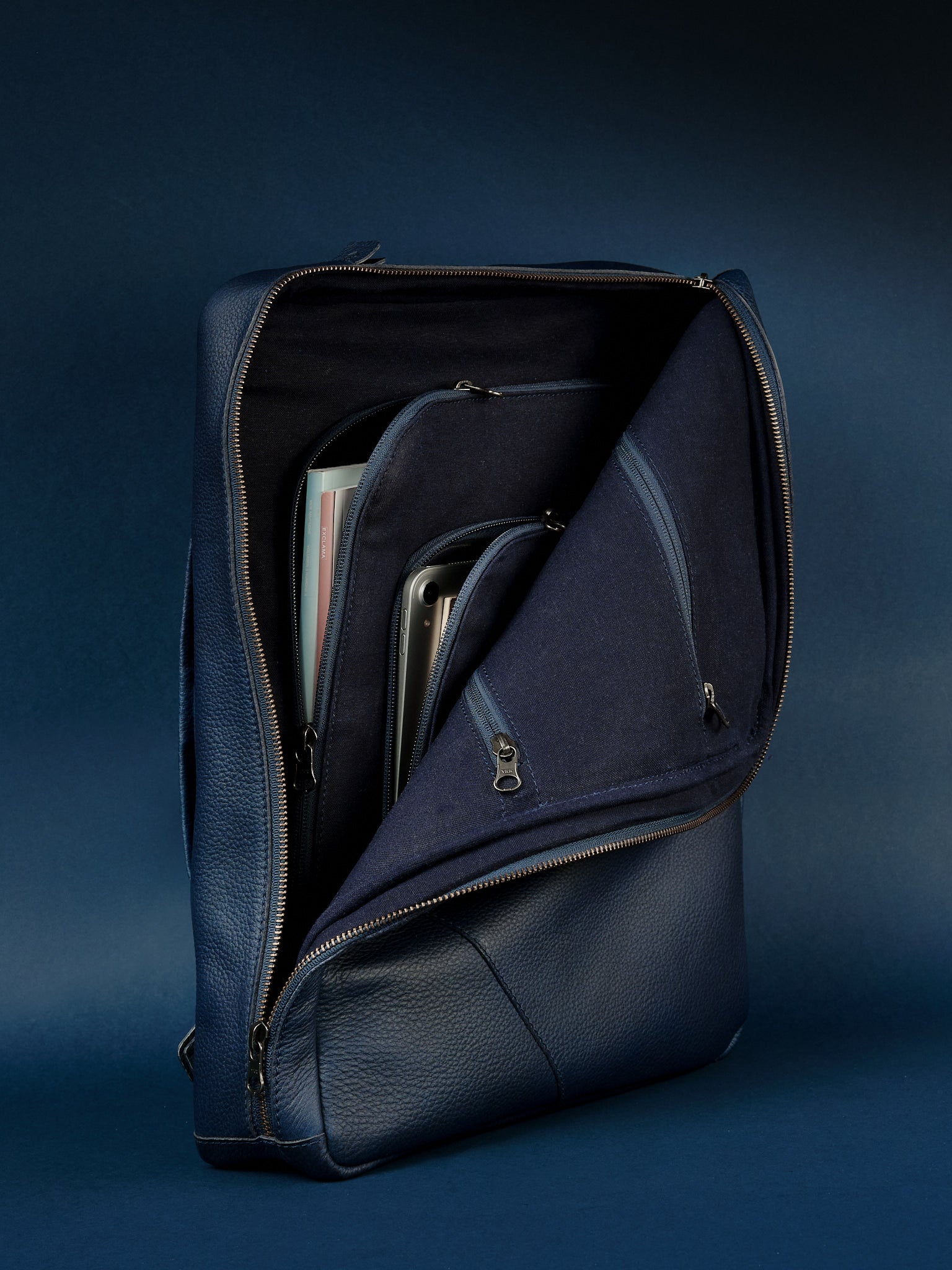 Internal Organization. Laptop and Tablet Compartments. Professional Backpack for Work Navy by Capra Leather