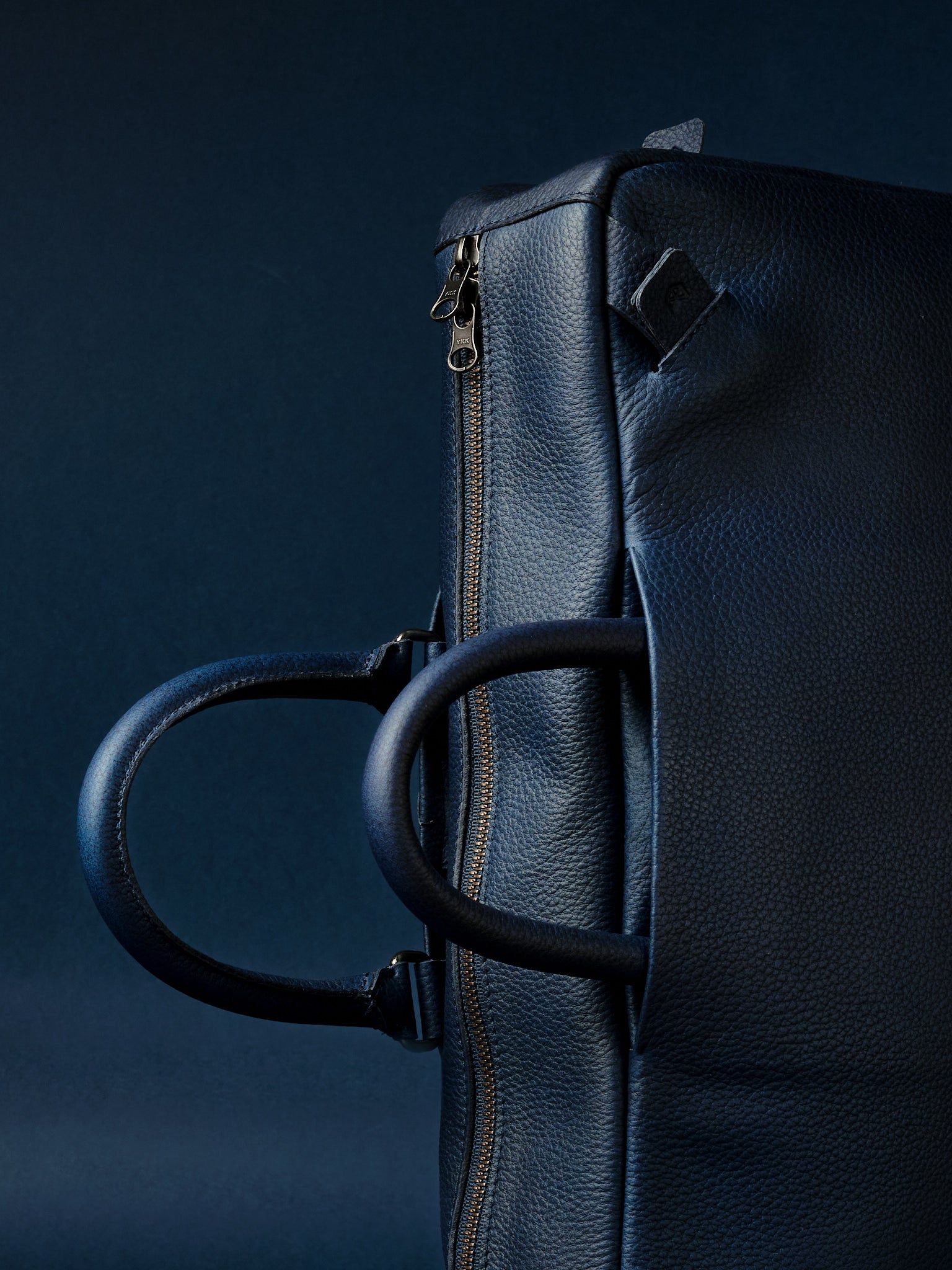 Sleek Cylindrical Handles. Hybrid Backpack Briefcase Navy by Capra Leather