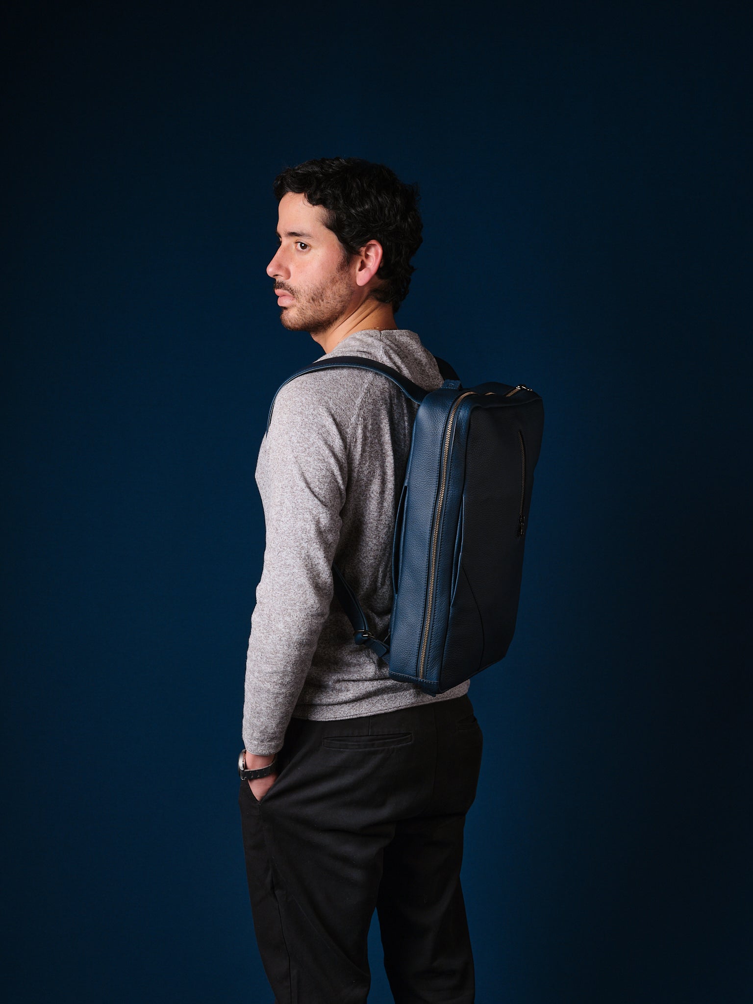 Leather Laptop Backpack. Best Convertible Briefcase Backpack Navy by Capra