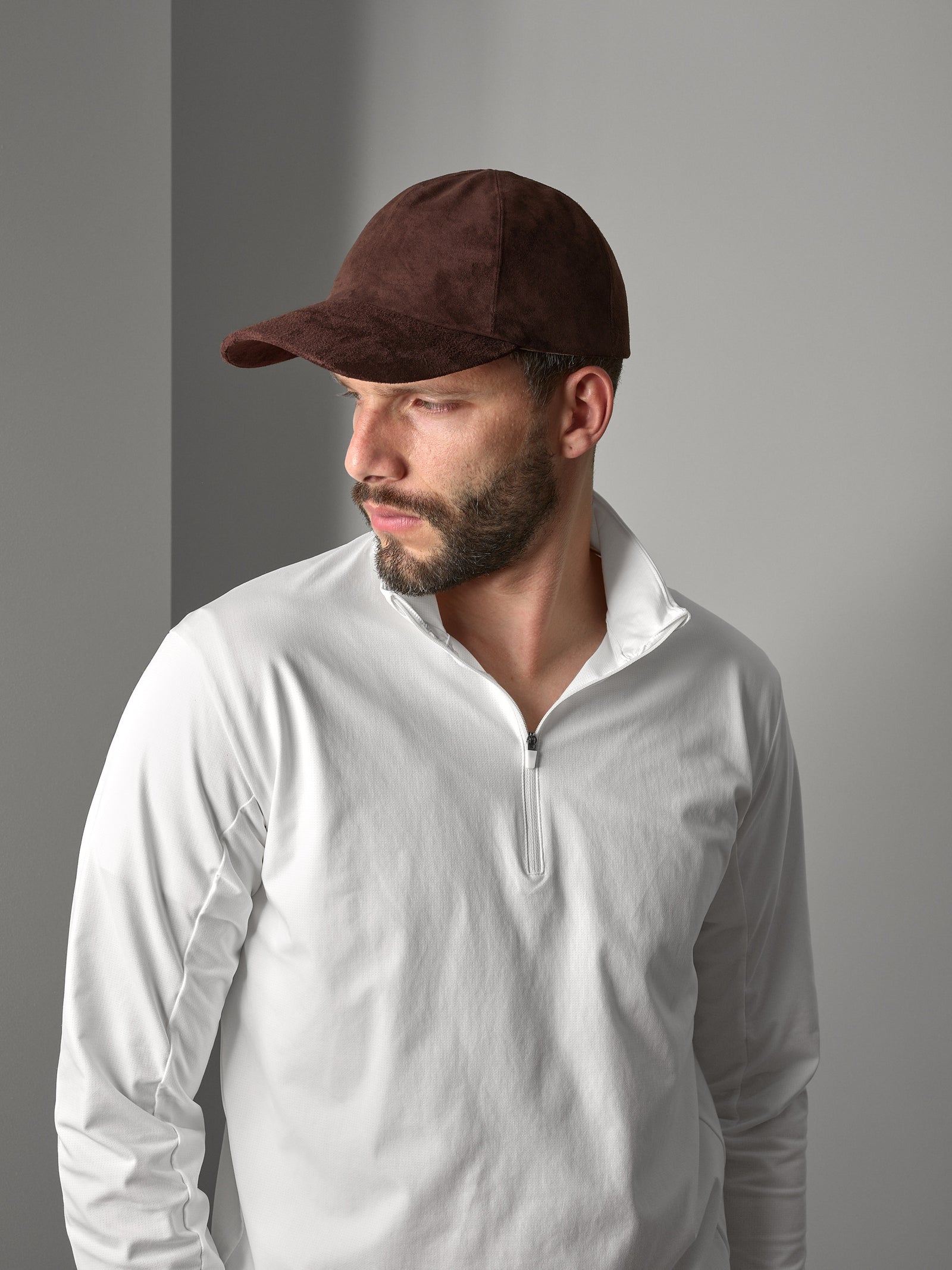 Brown Calf Suede Baseball Cap.