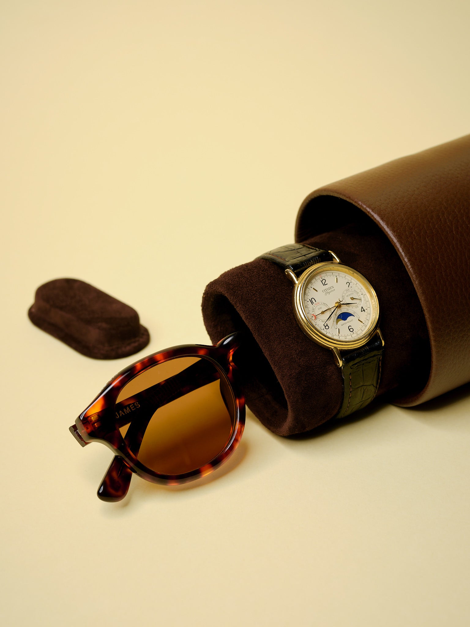 A premium Chronopod travel case, handcrafted by Capra Leather.