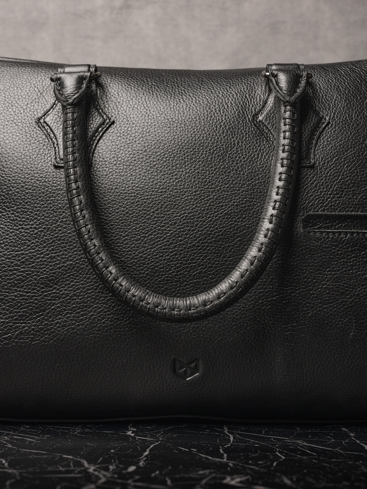 Cylindrical Hand-stitched Handles. Men Duffle Bag Black by Capra Leather