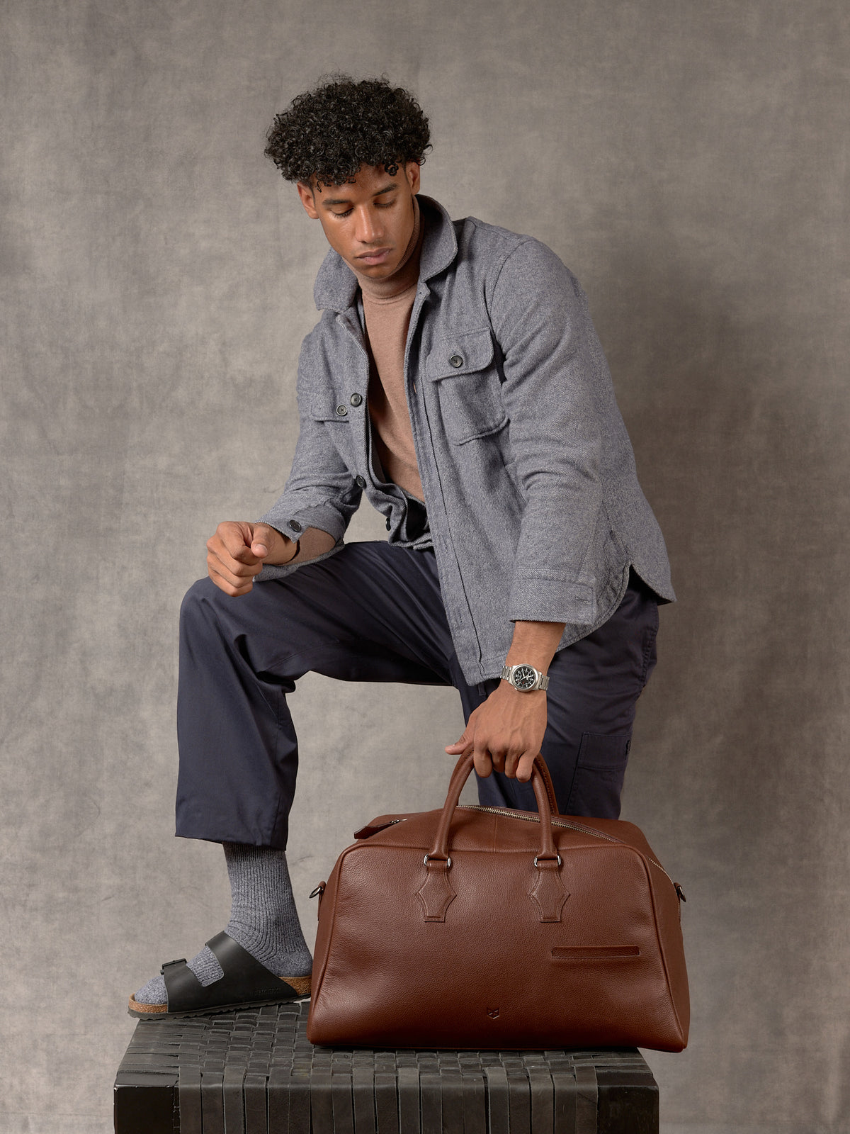 Mens Duffle Bag Brown by Capra Leather