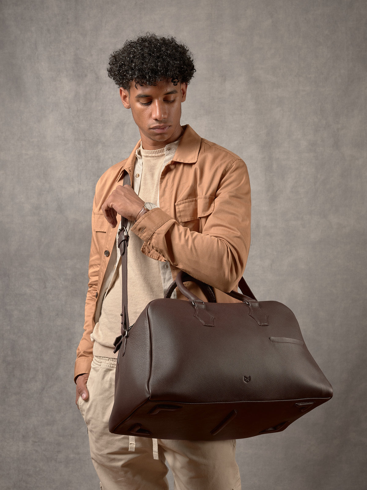Mens Duffle Bag Dark Brown by Capra Leather
