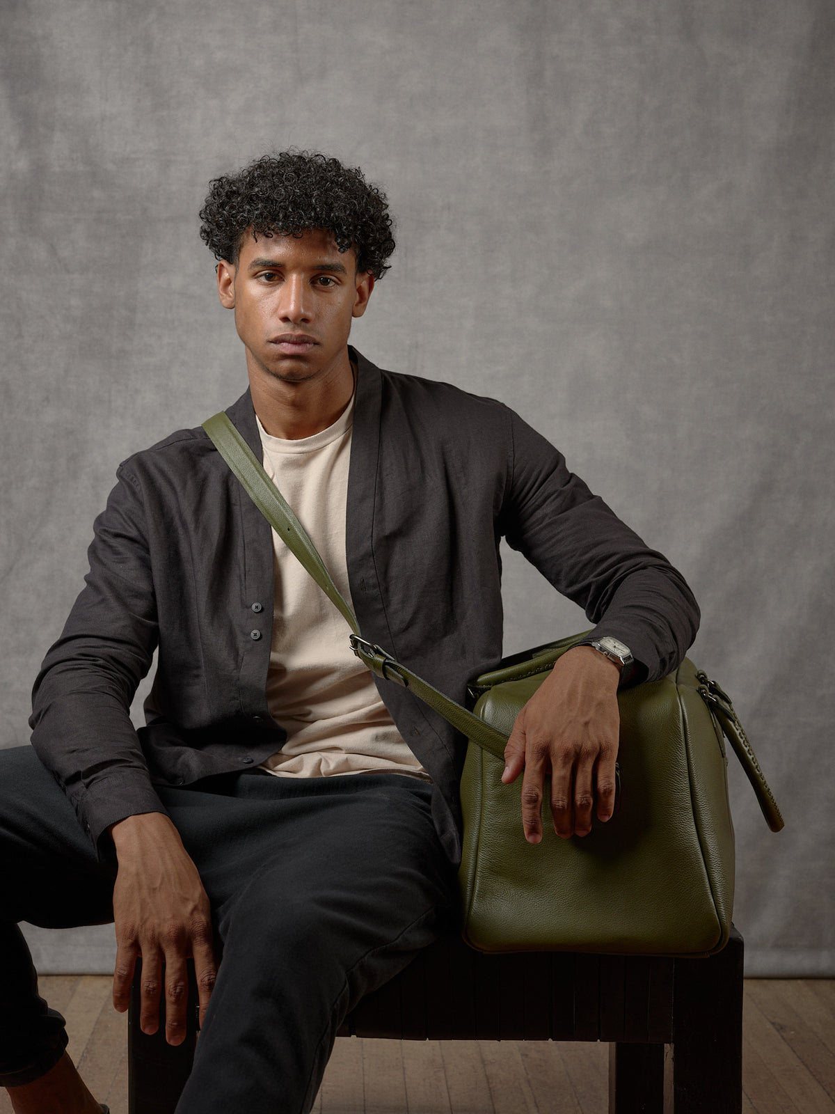 Mens Leather Duffle Bag Green by Capra Leather