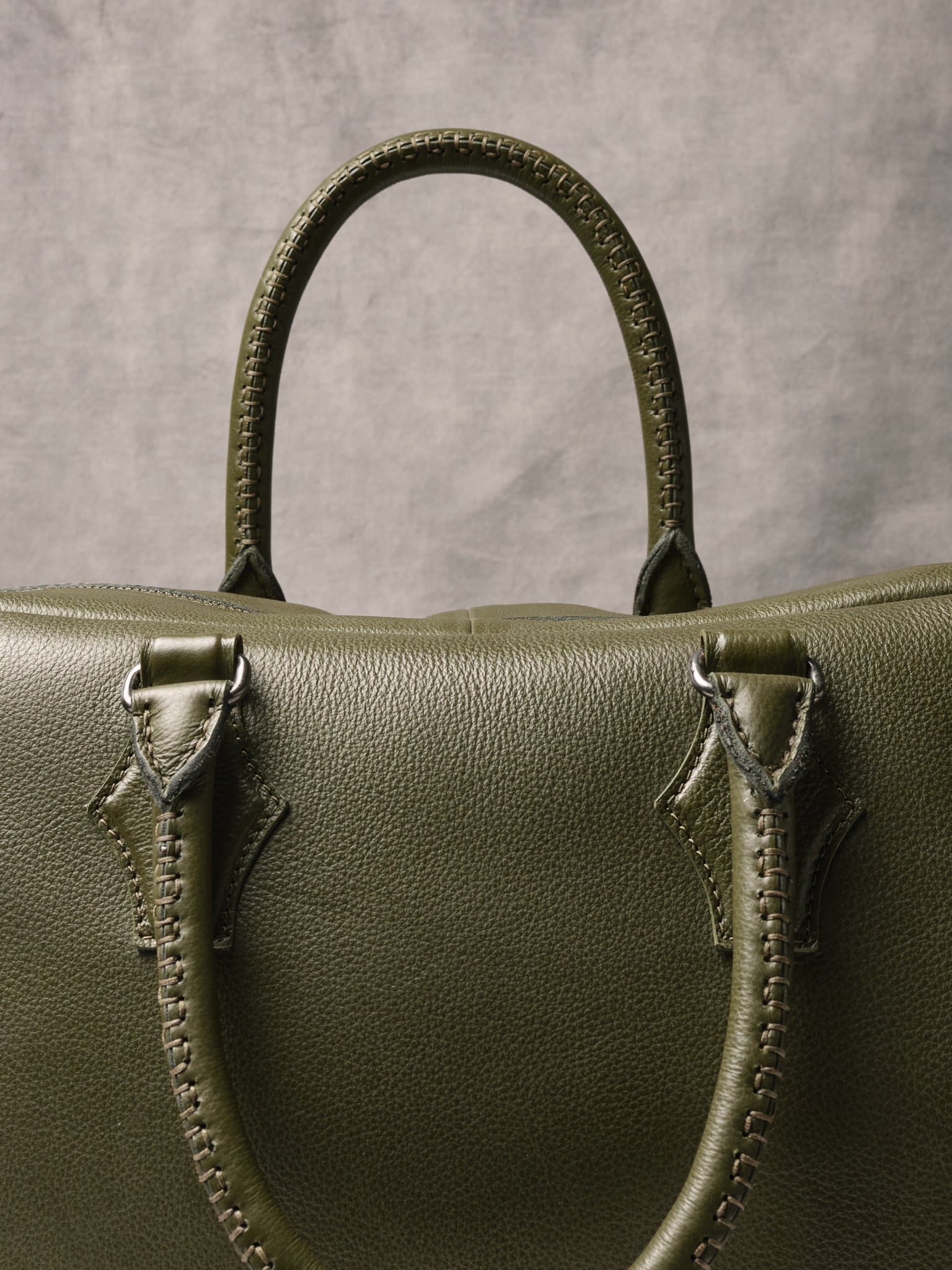 Cylindrical Hand-stitched Handles. Men's Weekend Travel Bag Green by Capra Leather