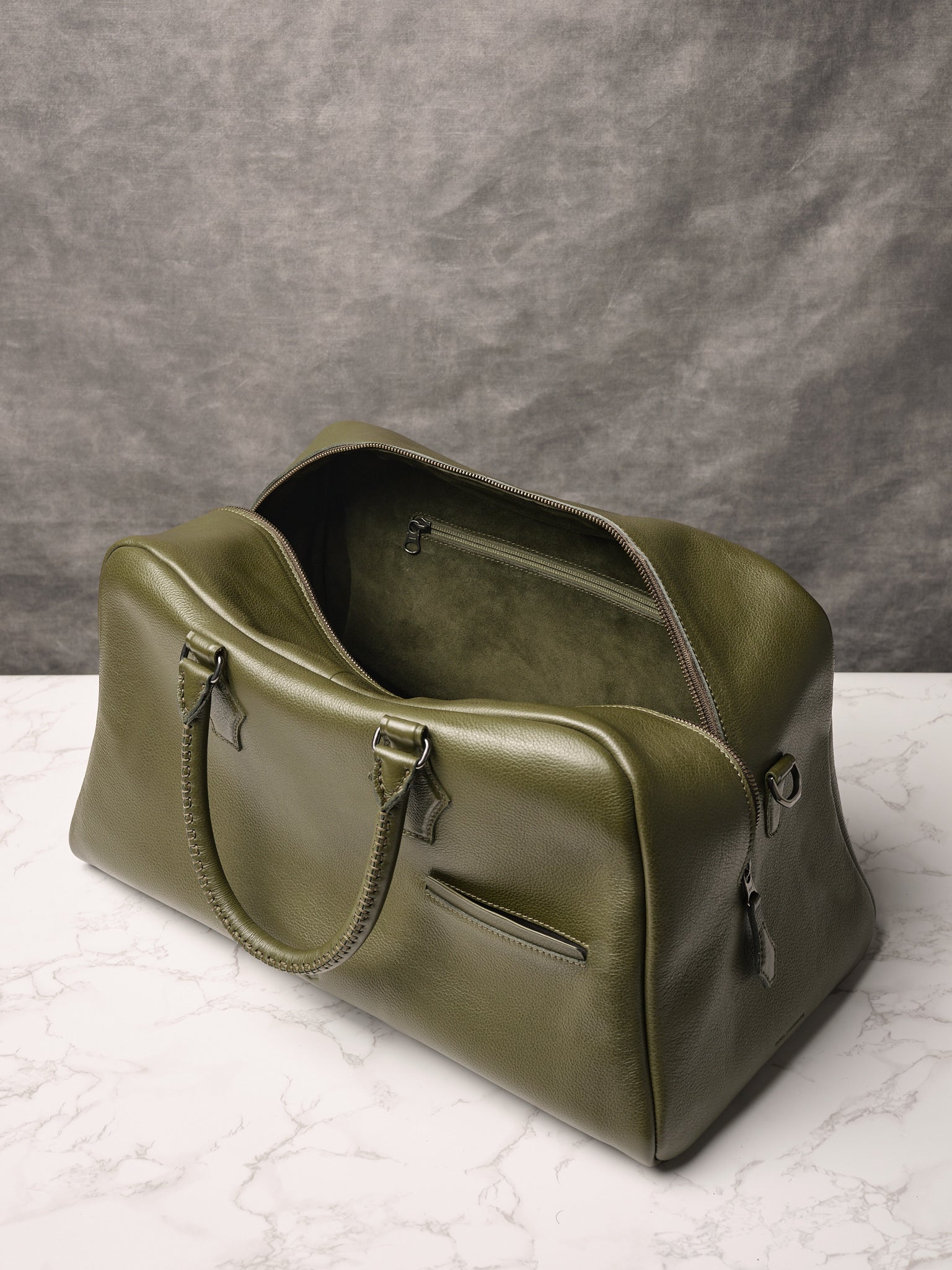 Suede Lining. Personalized Weekender Bag Green by Capra Leather